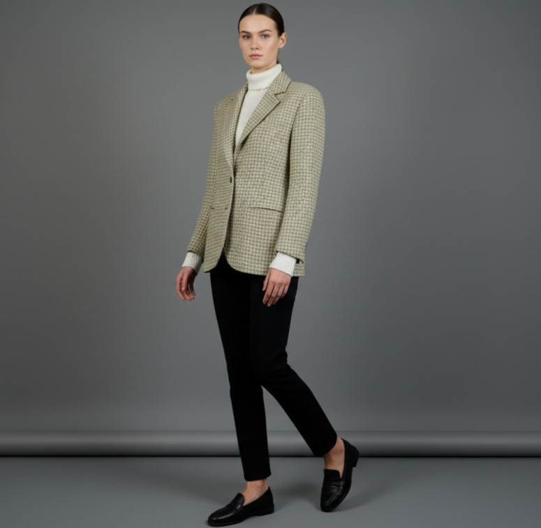Vintage Graziano Fiacchini Woman Blazer Pure 80s Tweed Pied de Poule Wool Size M