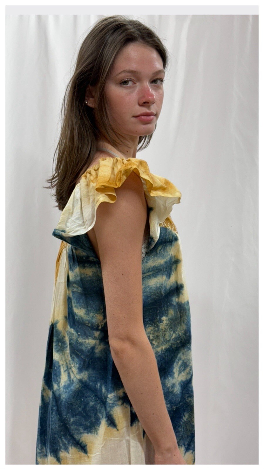 Vtg 70s 80s Hand Dyed Cotton Hippie Maxi Dress Ruffles Bohemian Summer Sundress