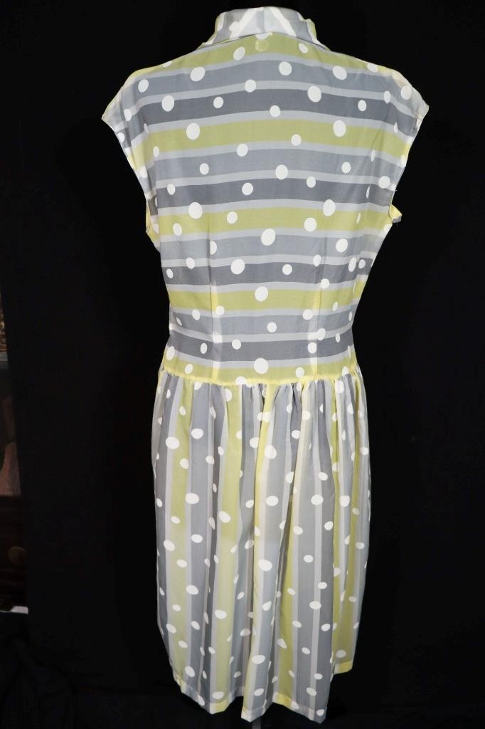 RARE FRENCH VINTAGE 1950’S YELLOW & GRAY NYLON SHEER DRESS SIZE 6-8