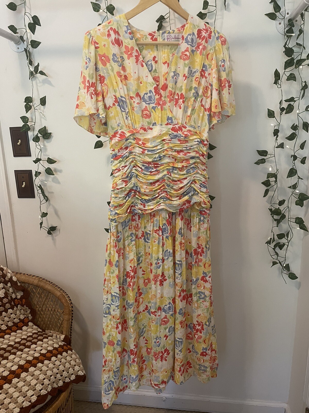 Vintage Jane Schaffhausen Belle France Dress Floral Cottage Core Ruffle Sz. 10