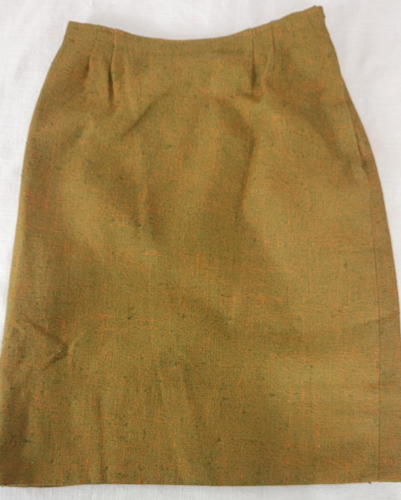 Vintage 60s Mara by Romay Skirt & Vest Suit Set XXS Olive Green Orange Bow Nubby
