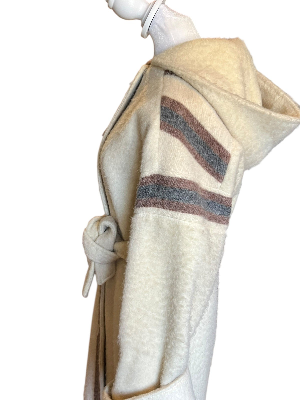Vintage 1970s Variegated Gray Striped Wool Belted Hooded Coat Casa de Lana