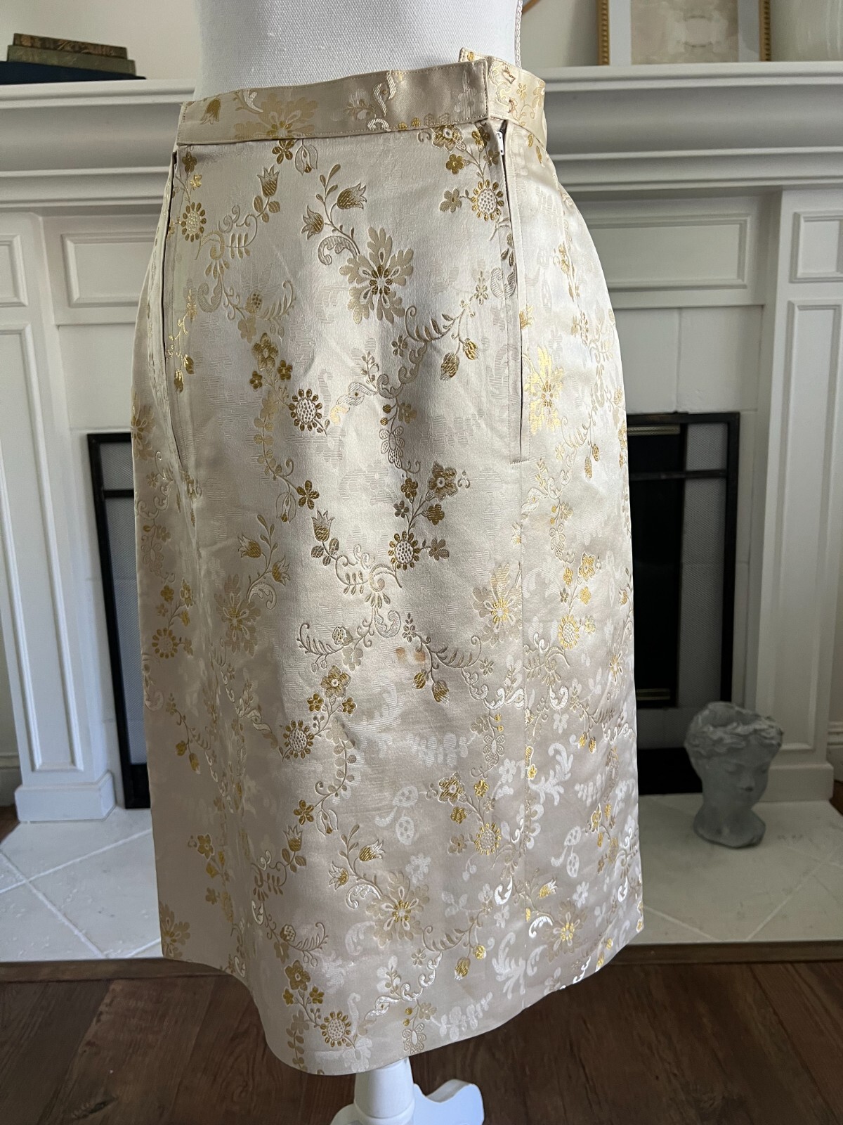 VTG Gold Metallic 2 Piece Satin Floral Brocade 60’s Evening Skirt and Top Sz M