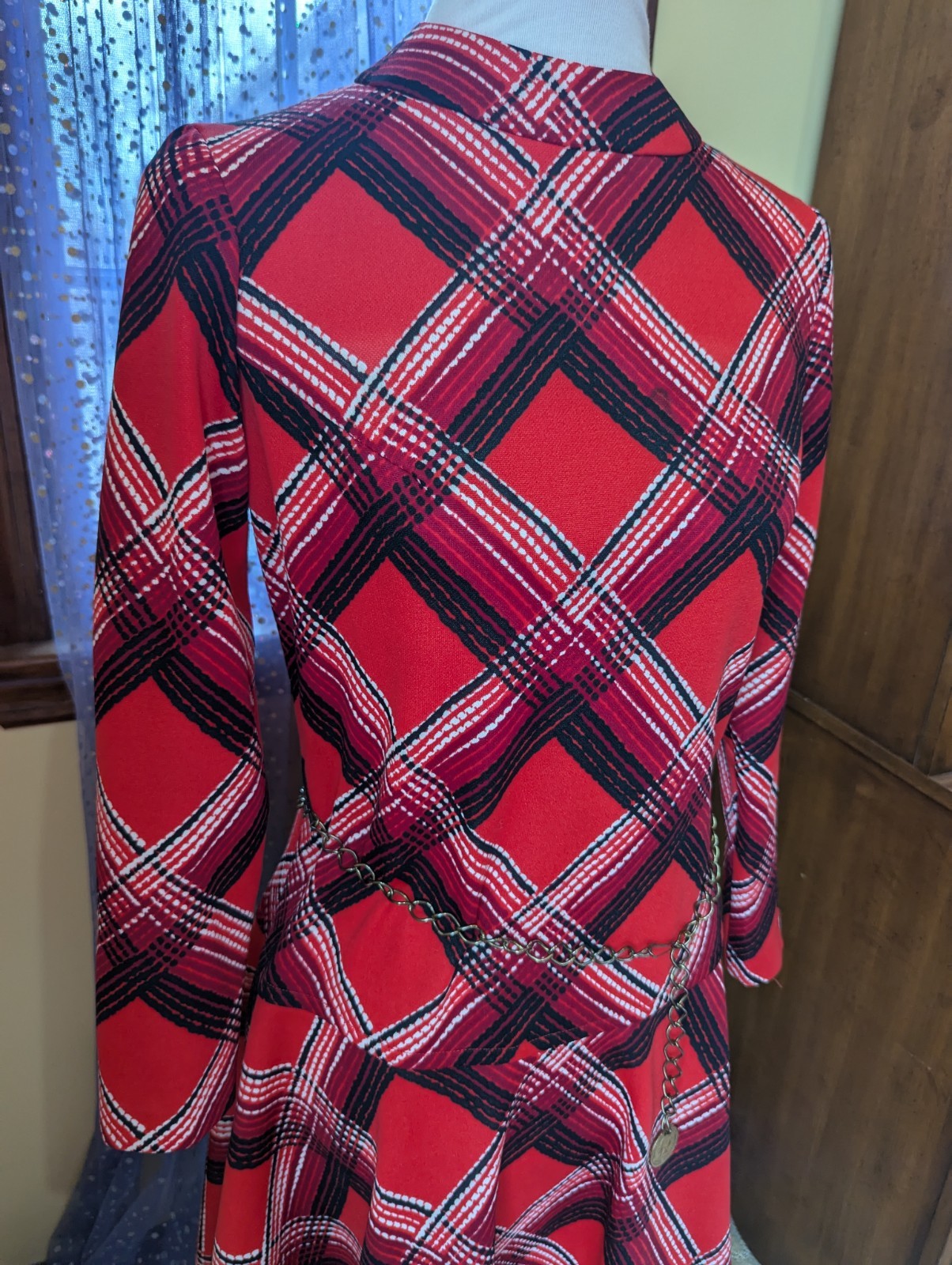 Vintage 70’s Mod Schoolgirl Red Plaid It’s Better Polyester Knit Mini Dress S/M