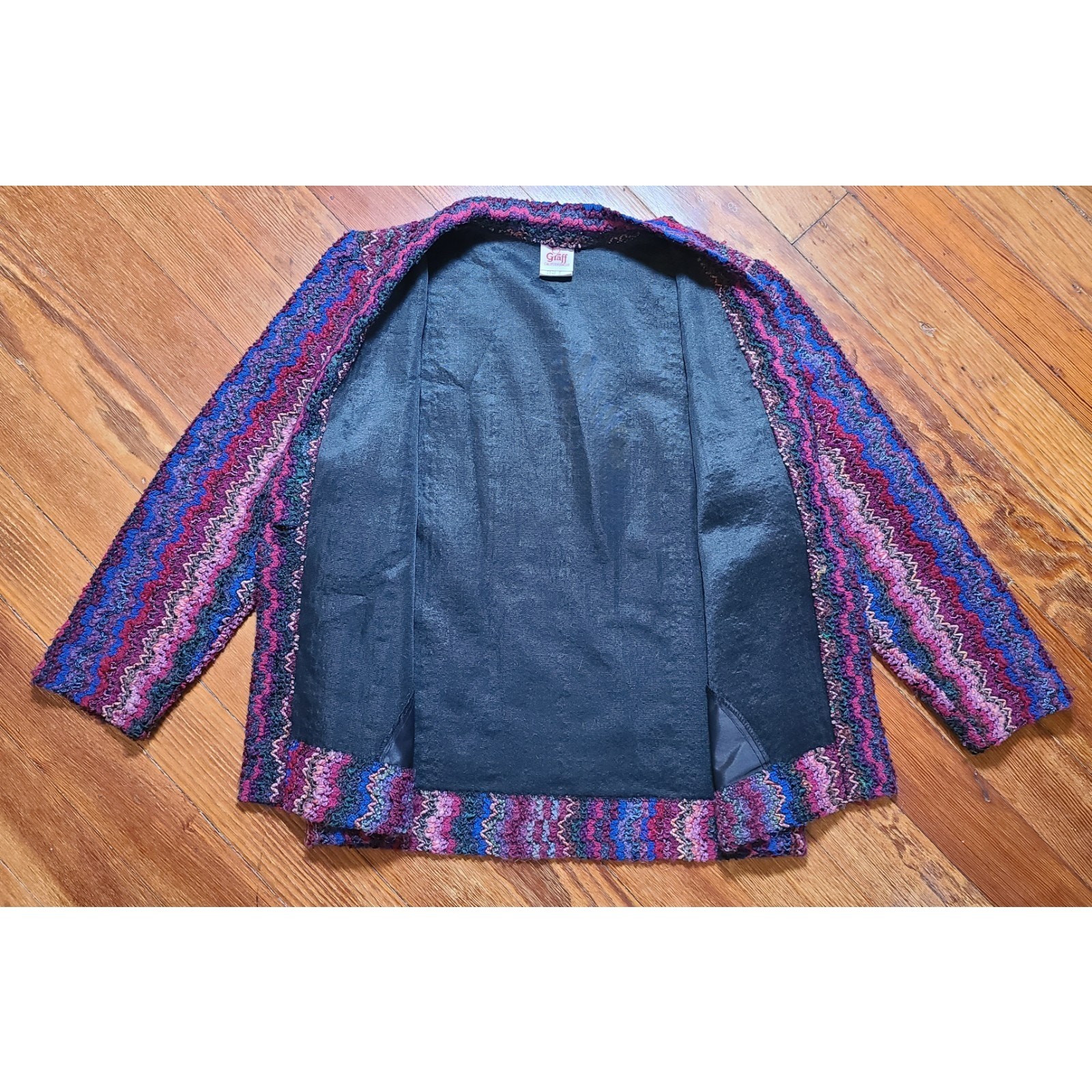 VTG Graff Californiawear Mohair Blend Colorful Boho Hippy Knit Cardigan SZ 6 USA