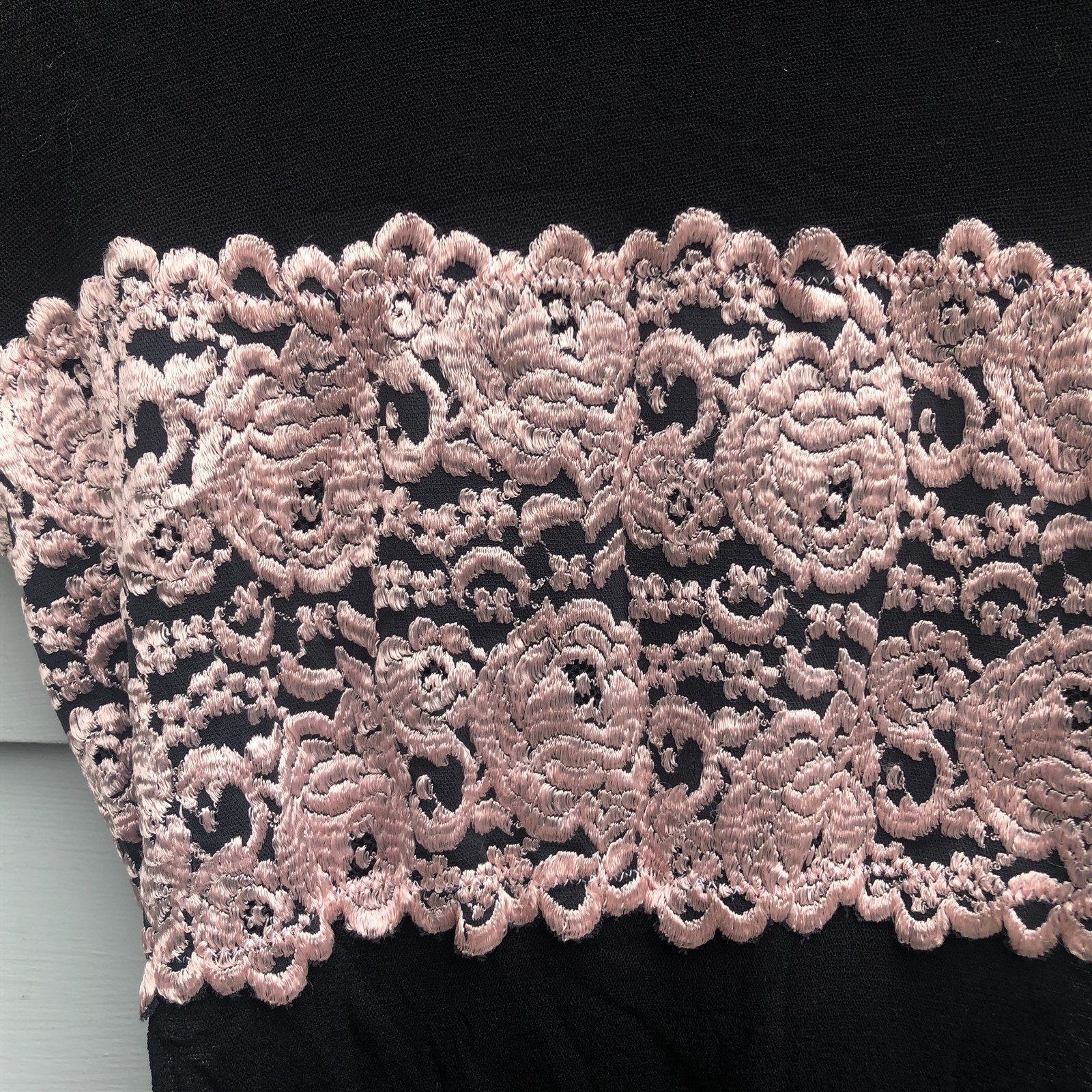 Vintage Black Sheer Mesh Camisole Wide Pink Lace Band Under Layer Garment Small