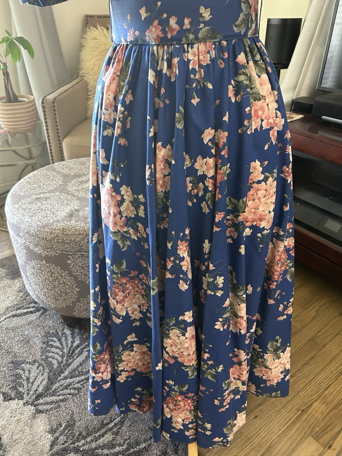 Vtg 80’s Carol Anderson CA blue floral hydrangea tea dress w/ belt size 5/6
