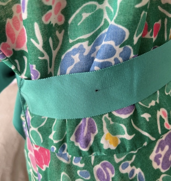 Vintage 70s Kappi Green Floral A Line Dress Tie Waist Easter Estimated Small
