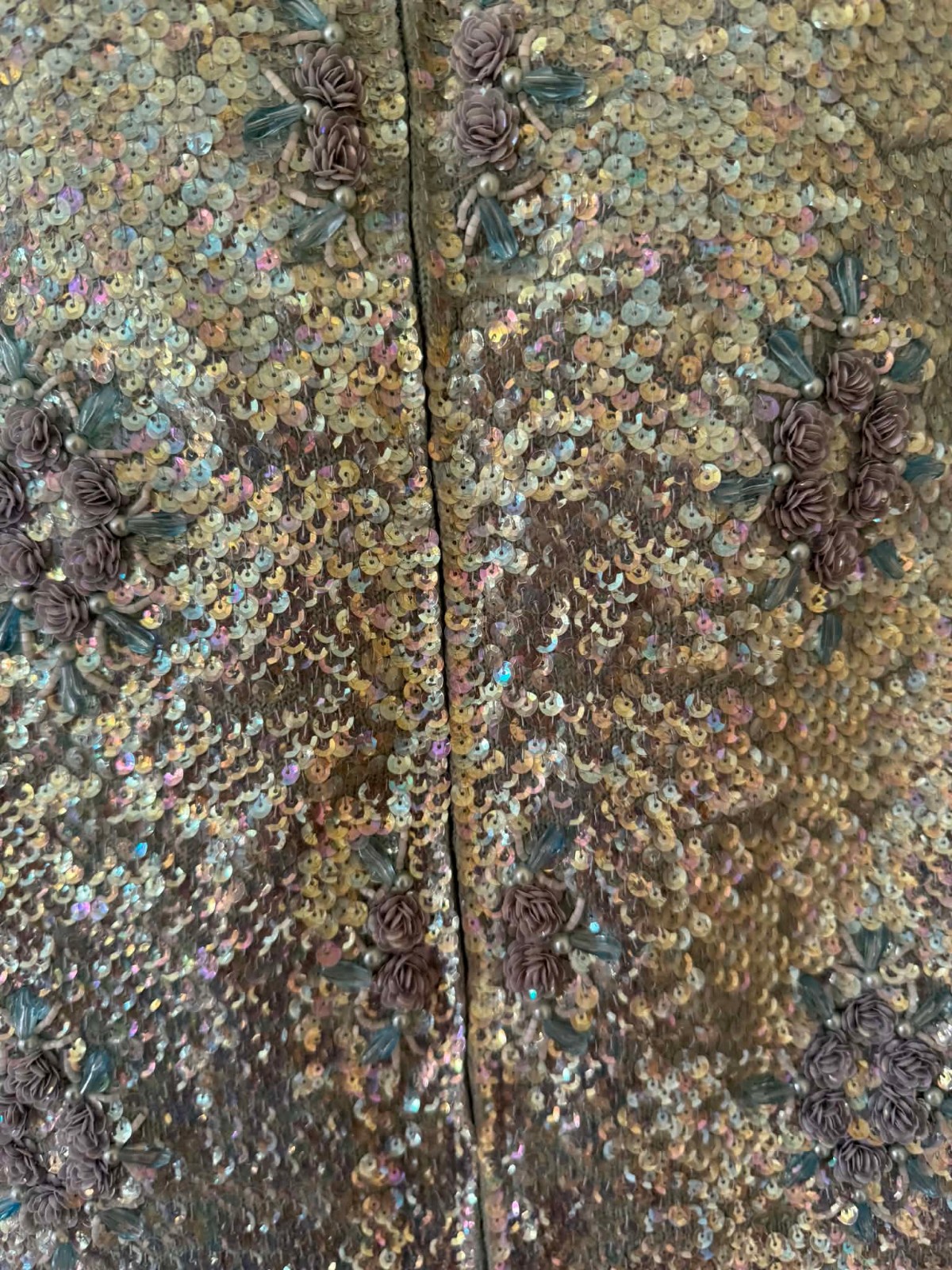 1950’s-60s Ice Blue & Silver Hand Beaded Sequined Wool Top Size M Hong Kong