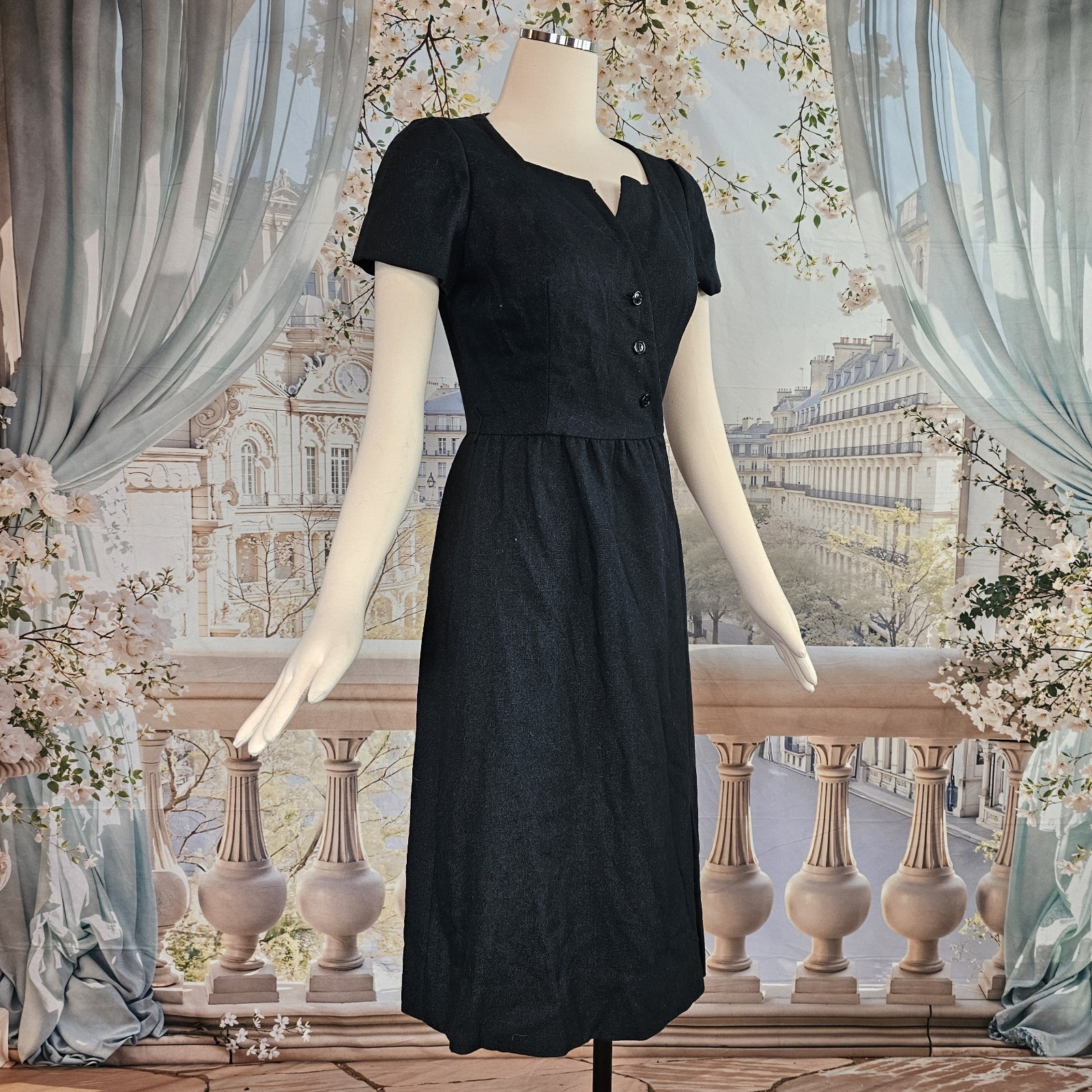 Vintage 1970s Wrap Dress Black Cocktail Molly Parnis Boutique Mididress Retro