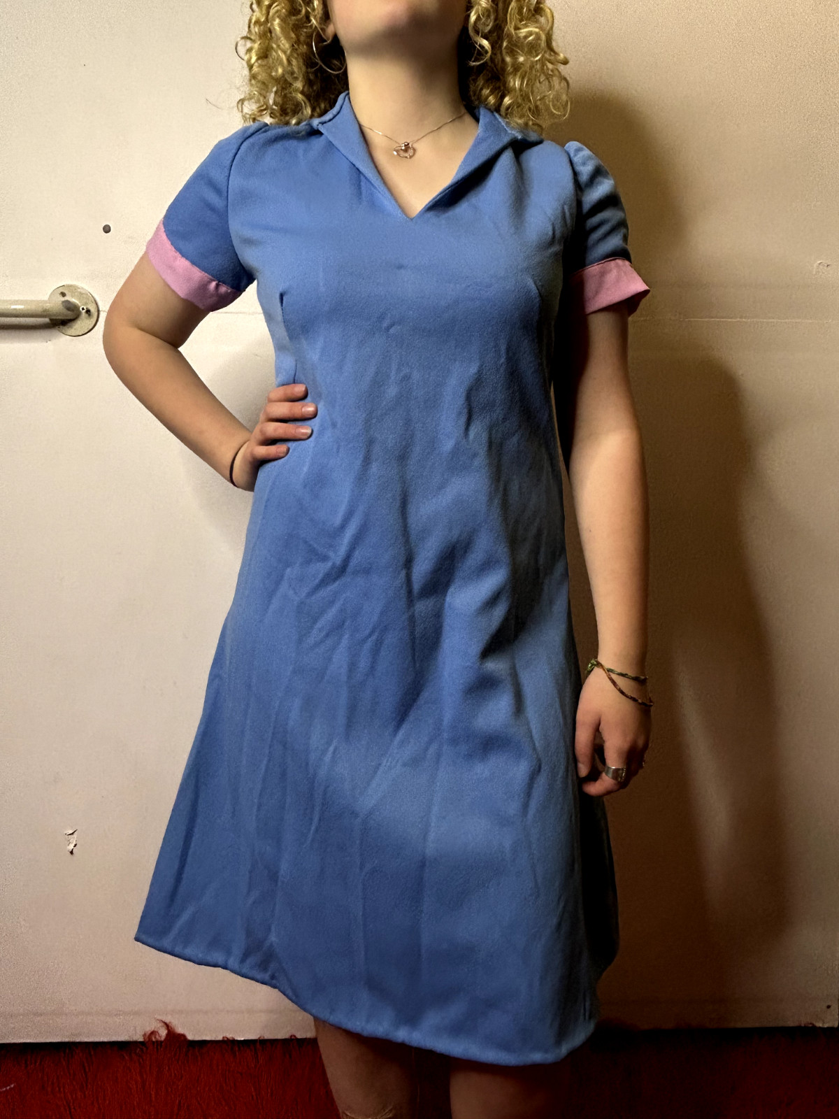 Vintage 1960s Diner Waitress Costume Dress Candy Bar Blue Pink Uniform AU 14