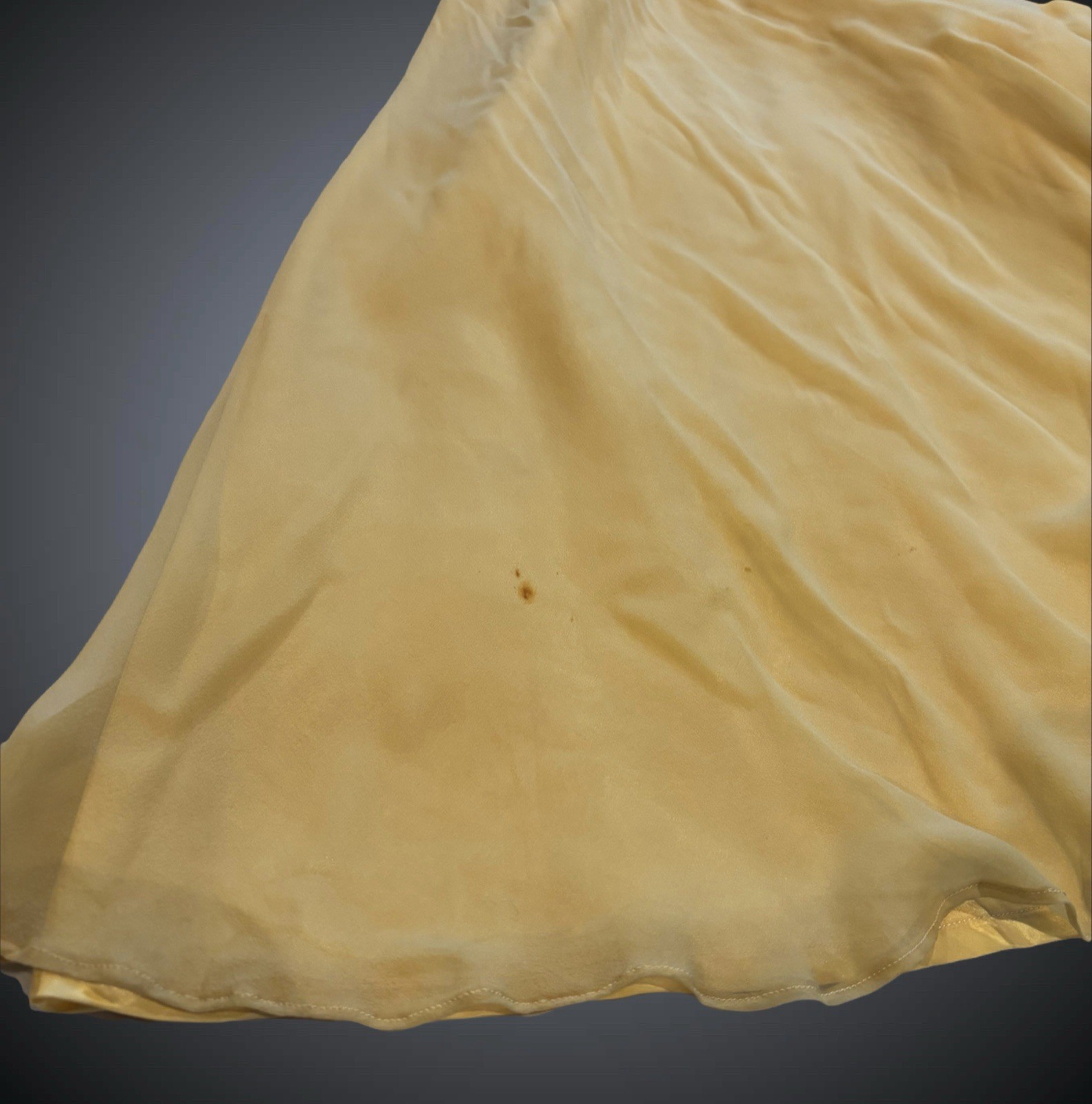 Vintage 40s Goldenrod Silk Chiffon Evening Gown Rhinestones, Sequins, Gold Cord