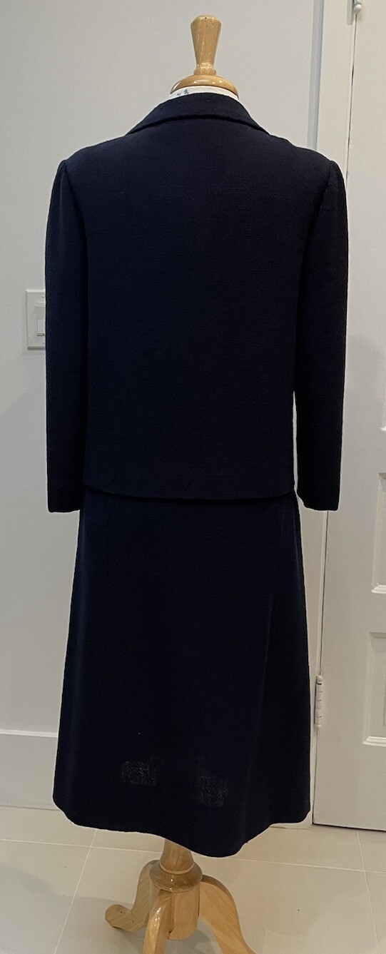 Vintage 1950’s CRISTOBAL BALENCIAGA Couture DB Navy Tweed Jacket Skirt Suit