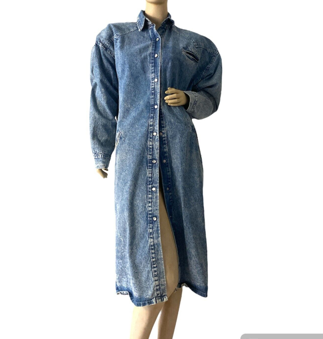 Vtg Jou Jou Women’s Denim Jean Trench Coat Duster 100%Cotton Dress Jacket Size1X