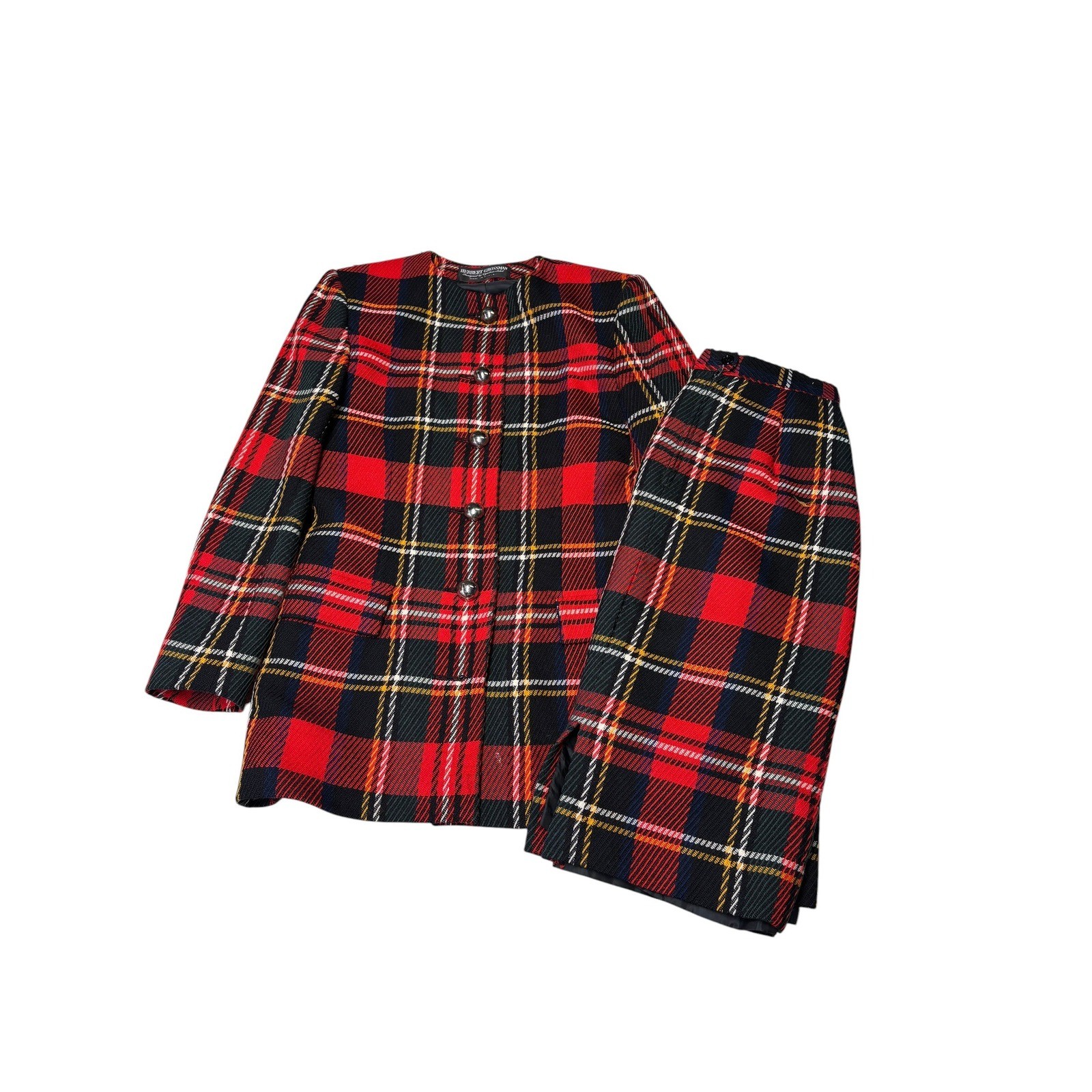 Vintage Herbert Grossman Cynthia Sobel Red Plaid Suit Set Size 8 W26 L24 USA