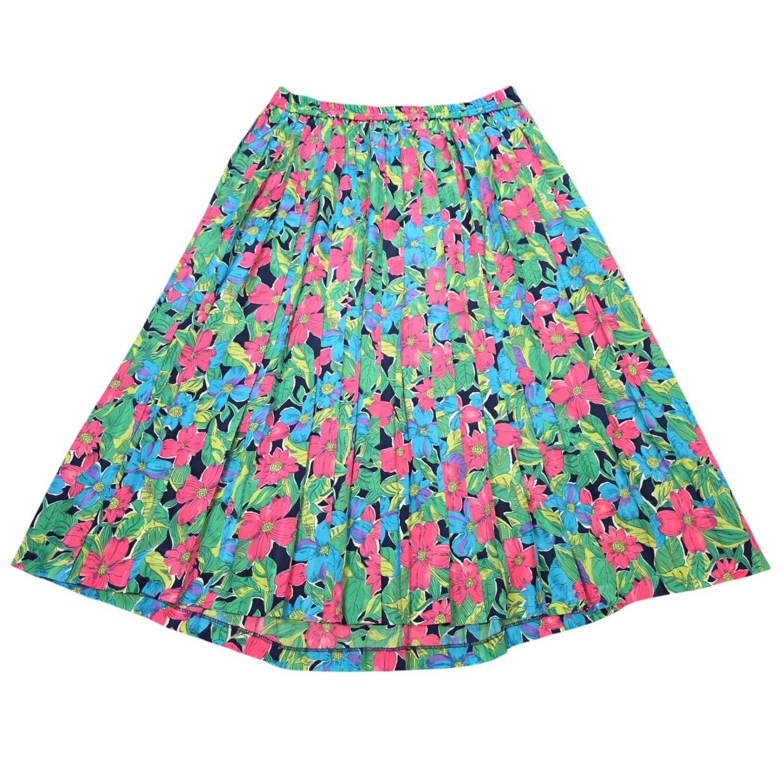 Vintage Koret Floral Midi Skirt Women’s Size 20W Green Pink Navy Blue Pleated