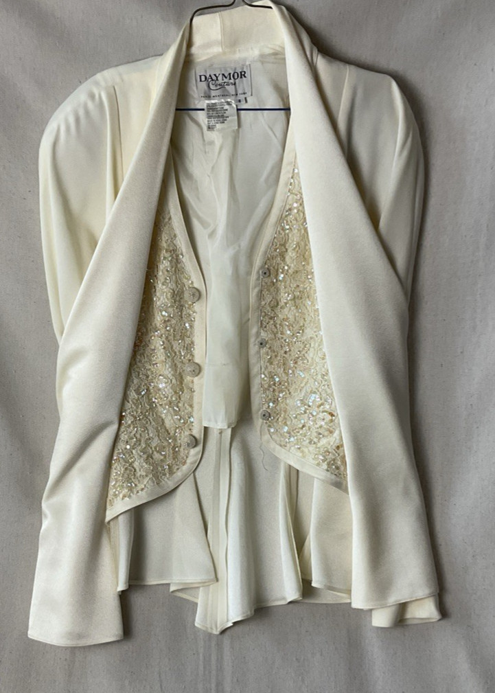 Daymor Couture Vintage Lined Skirt Suit Embellished Beaded Sequin vest Size 8