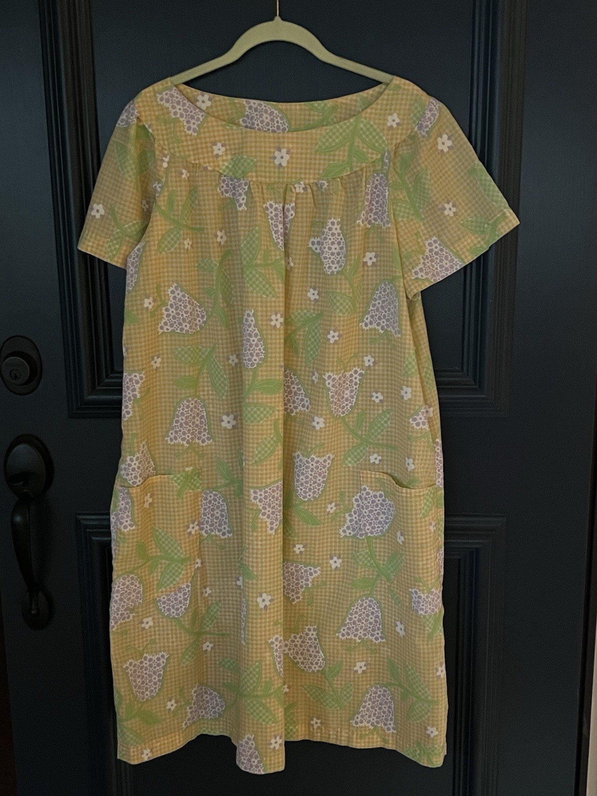 VTG California Items of San Francisco house dress,Large, Yellow/White gingham.