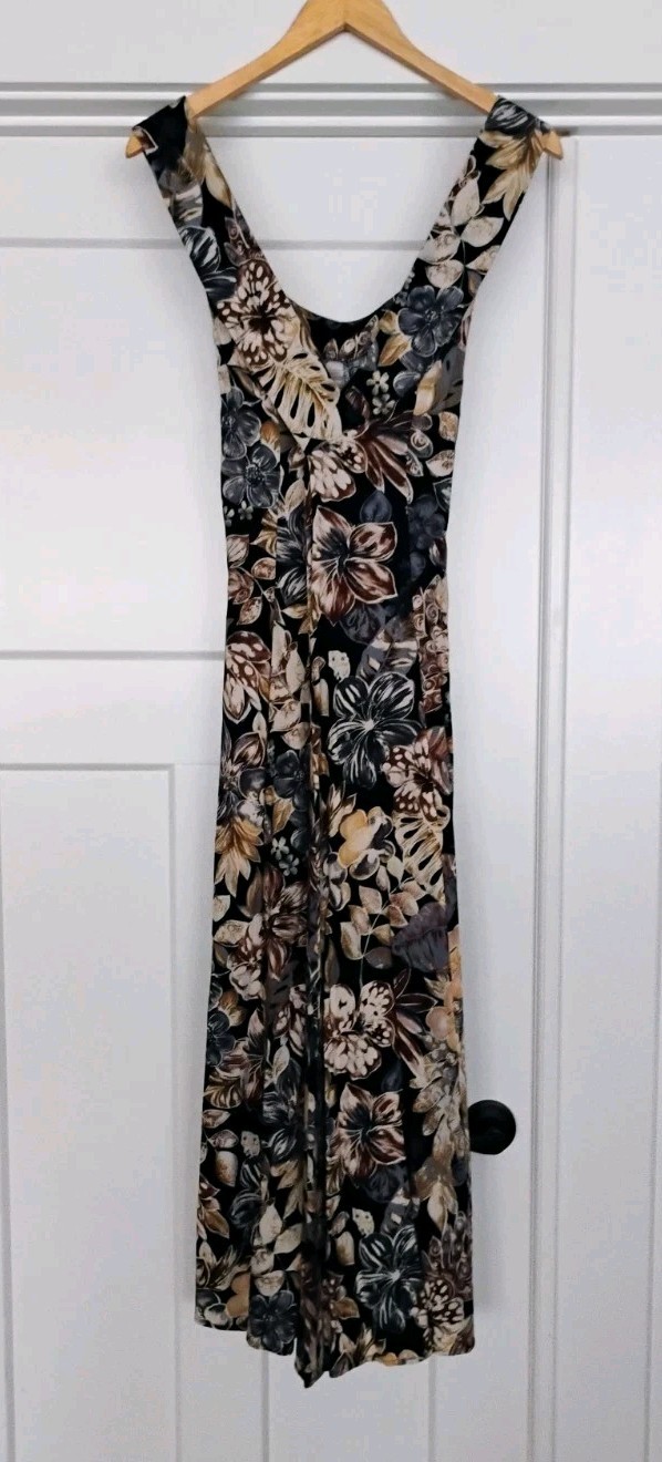 Vintage 90’s All That Jazz Floral Maxi Dress Rayon Criss Cross Back Size 11/12