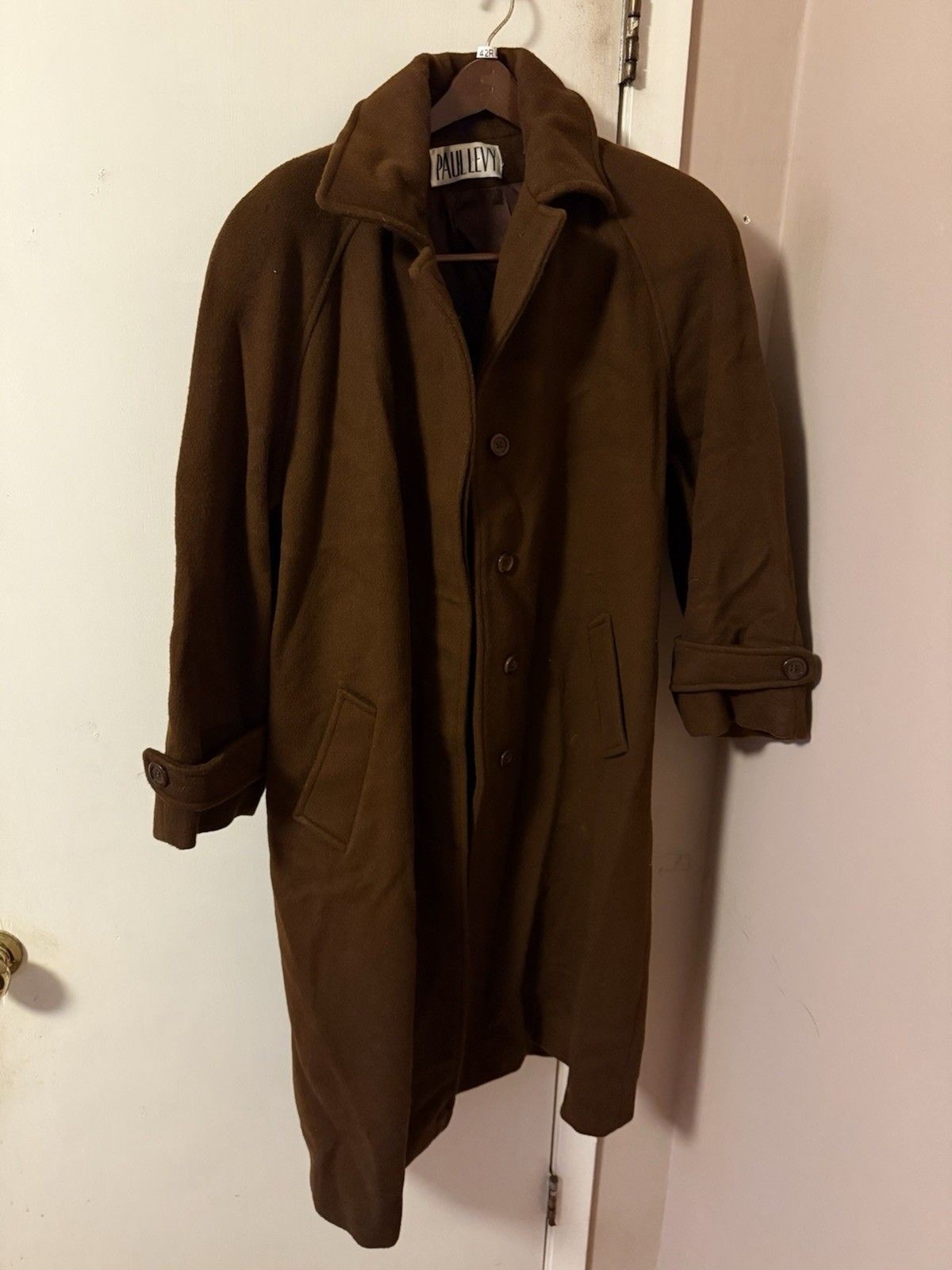 Vintage Paul Levy Women’s Dark Brown 100% Pure Wool Long Coat – see description