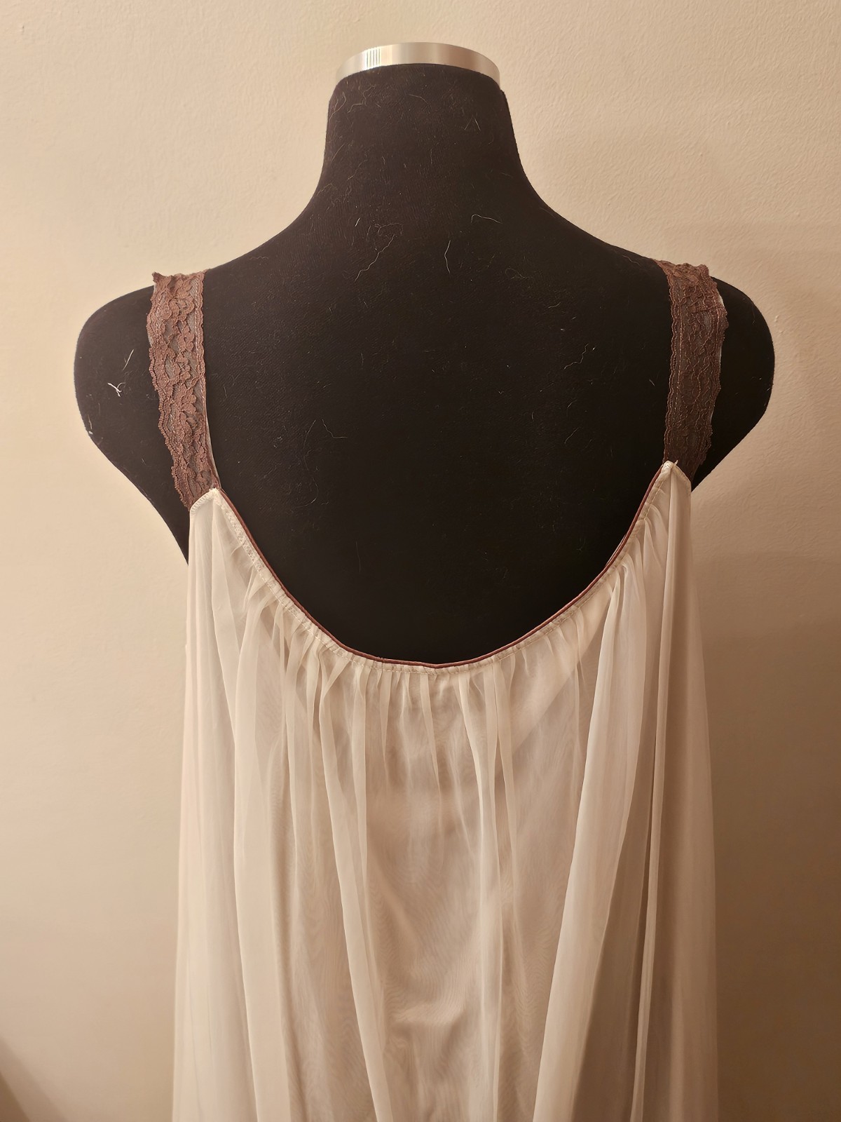 Vintage Jenelle Of California Peignoir Set Sz 4x Chiffon 3 Layer Mocha Lace Soft