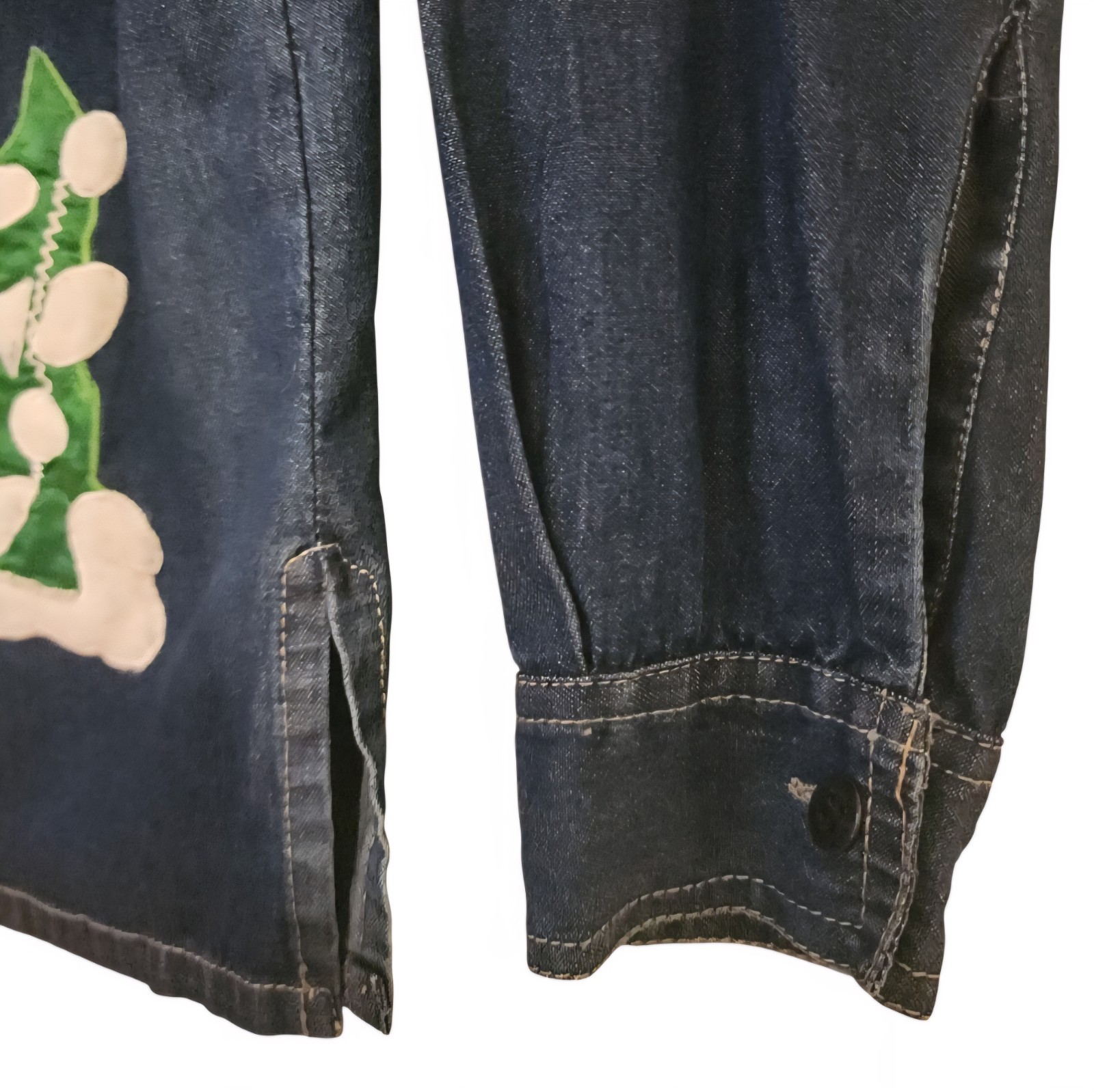 VTG Denim Women Sz Med Embroidery Boho Button up Long Sleeve Shirt Cottagecore