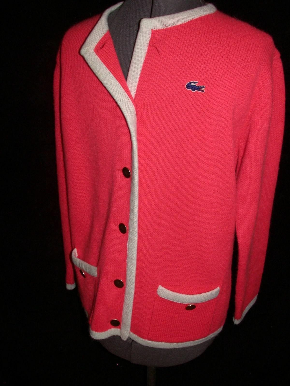 VTG 60s 70s WOMENS PINK IZOD DAVID CRYSTAL BUTTON CARDIGAN JACKET SWEATER