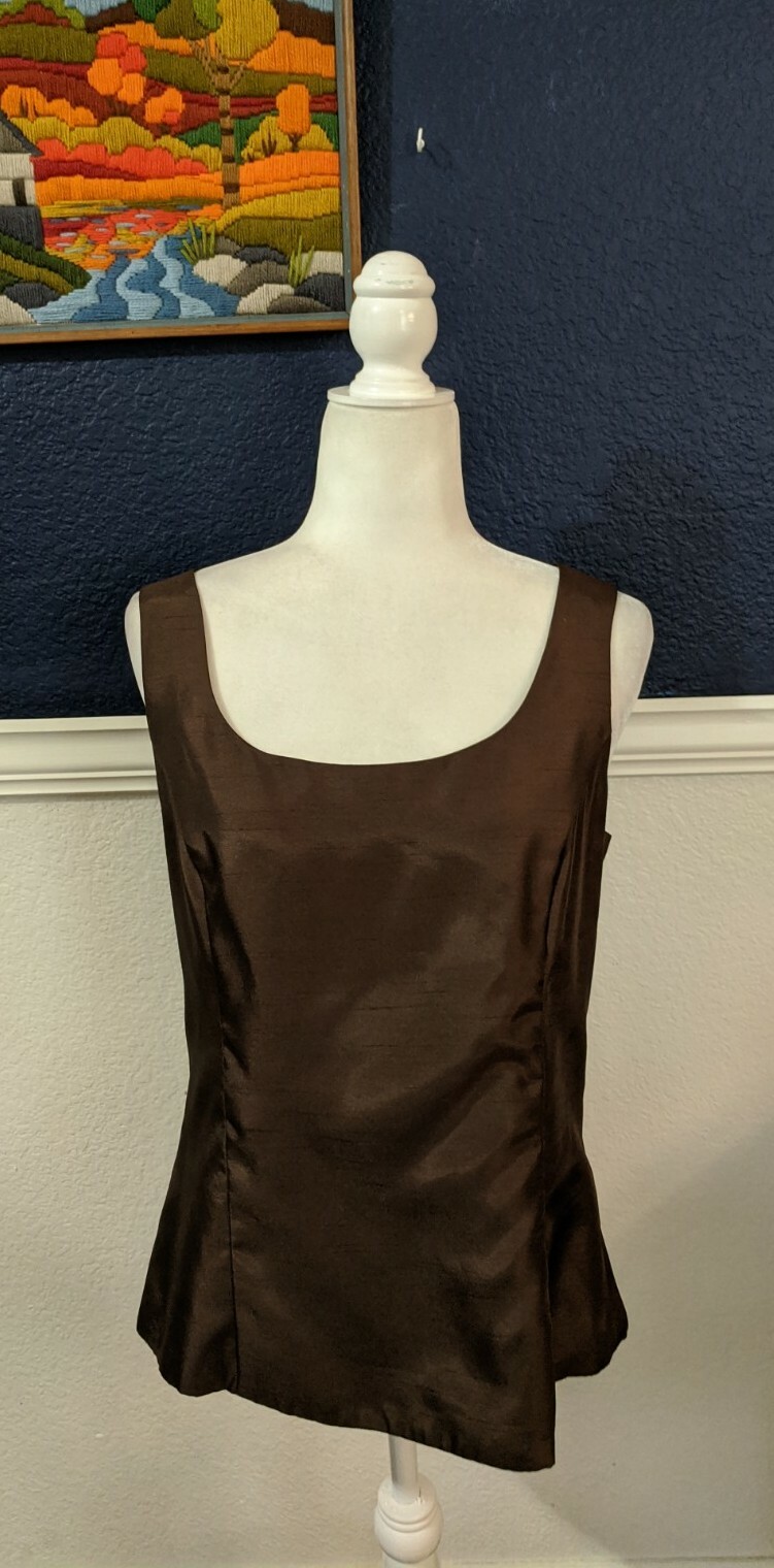 VTG Victor Costa Brown Shell Sleeveless Back Zip Top Sz 10 Medium M