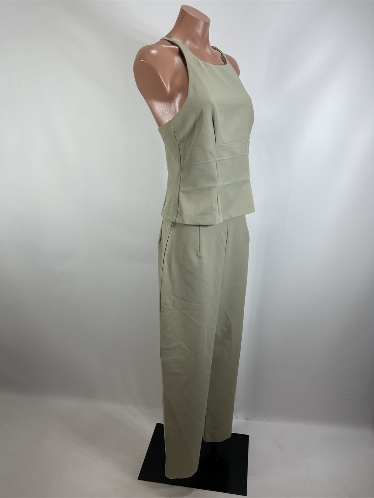 Vintage 90s y2k City Triangles Beige Olive 2pc Pant Tank Suit Set Office Career