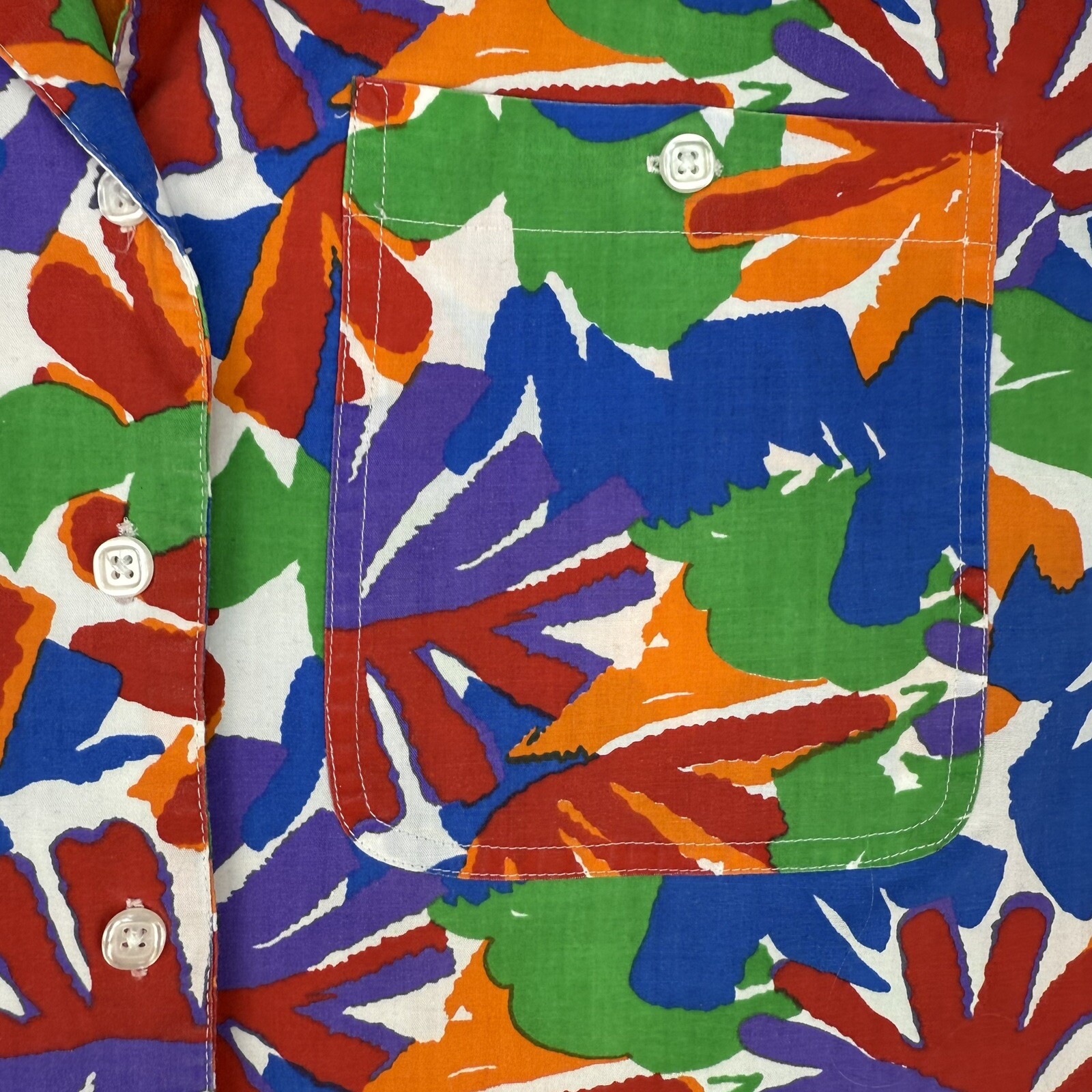 Carriage Court Sport Hawaiian Shirt Womens Large Top Palm Leaf Beach Vintage 80s