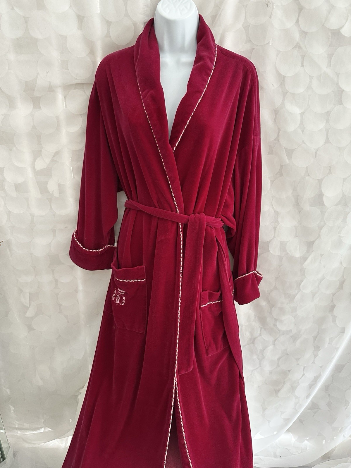 VTG 80’s LONG Ruby Red Velvet Robe Shawl Collar Dressing Gown Pierre Cardin