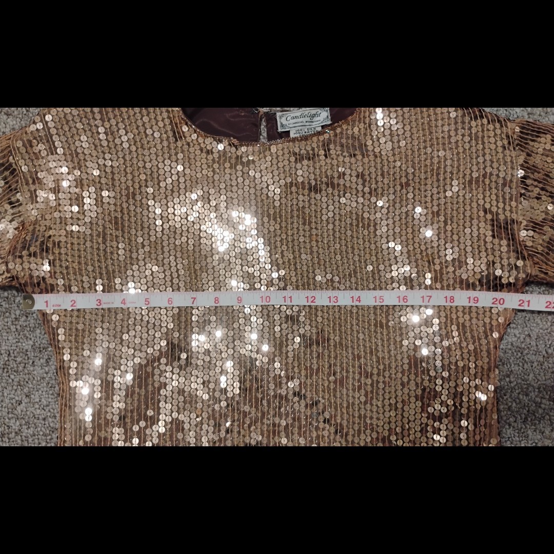 Vintage 1980s Glam Gold Sequin Long Sleeve Silk Blouse Candlelight By Jainson’s