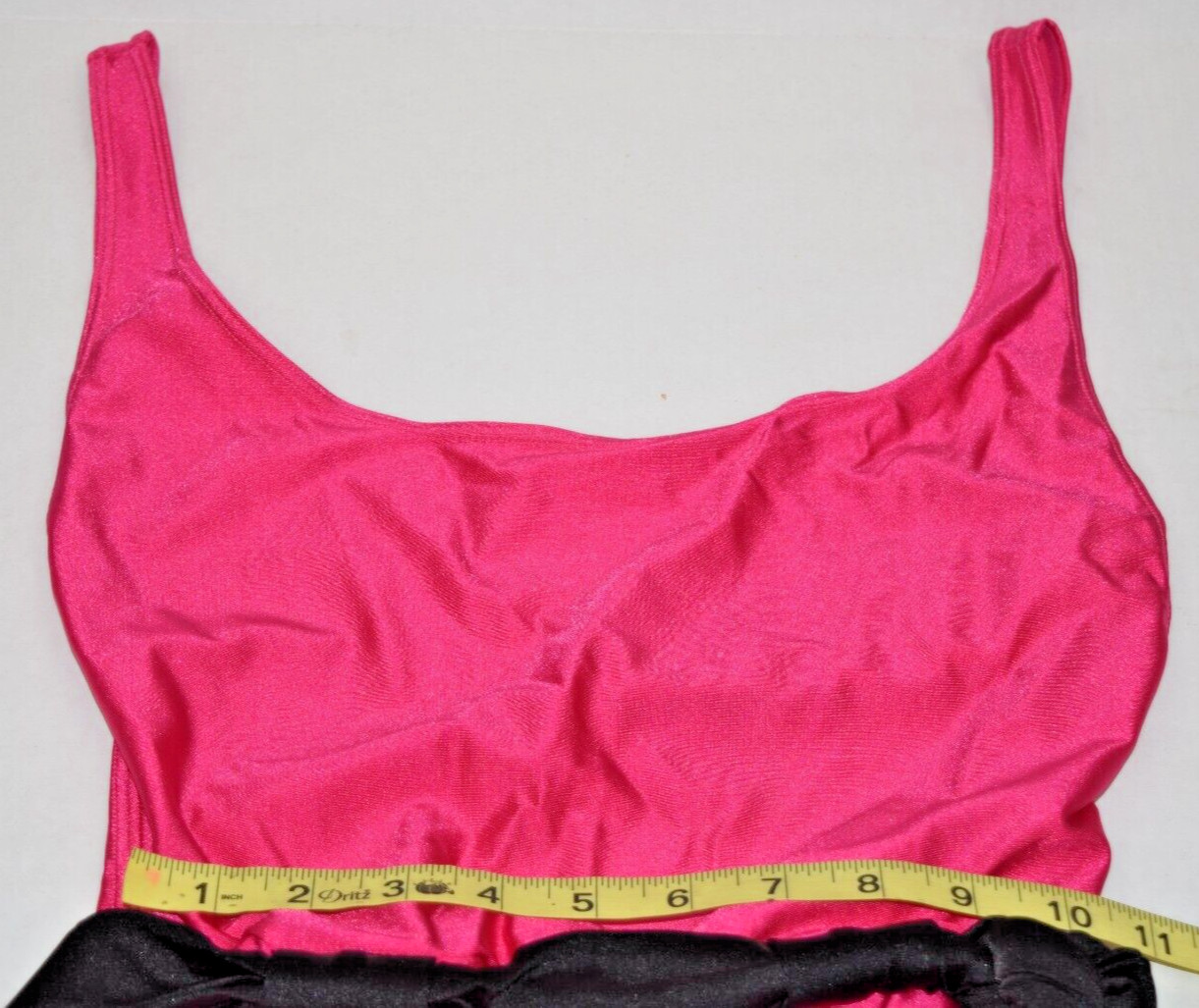 Vintage Swimsuit Aruba Size 12 80s Shimmery Hot Pink Black Belt Open Back NWT