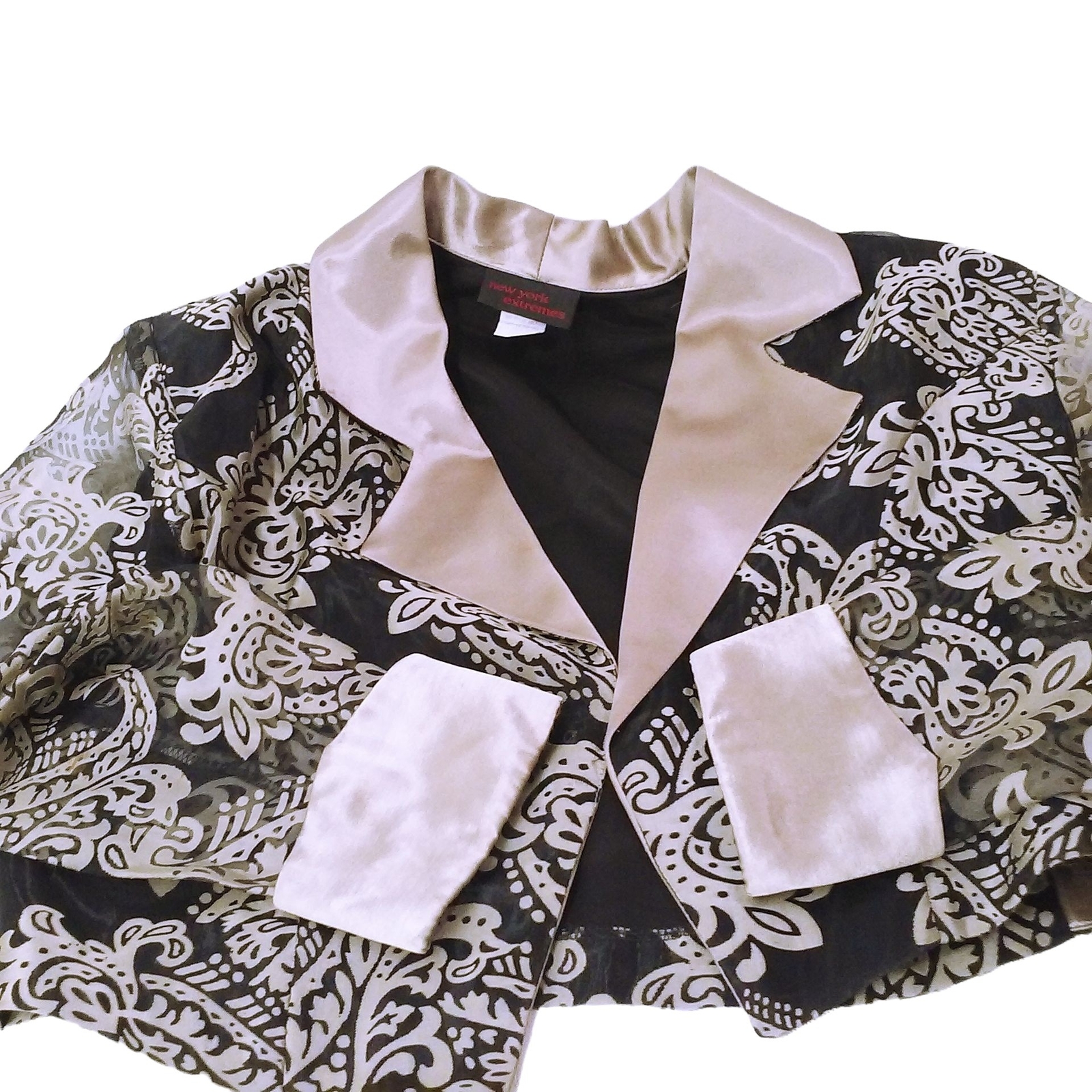 Vintage 90s 2-pc Set JumpSuit Jacket 6/8 Pockets Two-tone Scroll Champagne Black