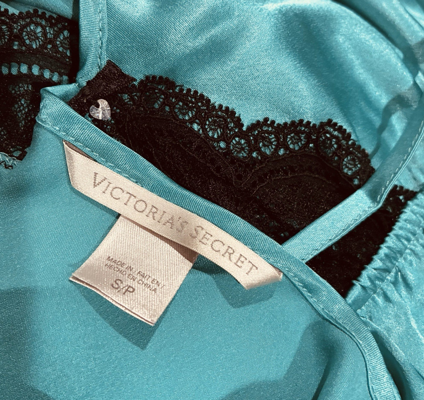 Vtg Victoria’s Secret Green Black Lace Satin Teddy Lingerie S