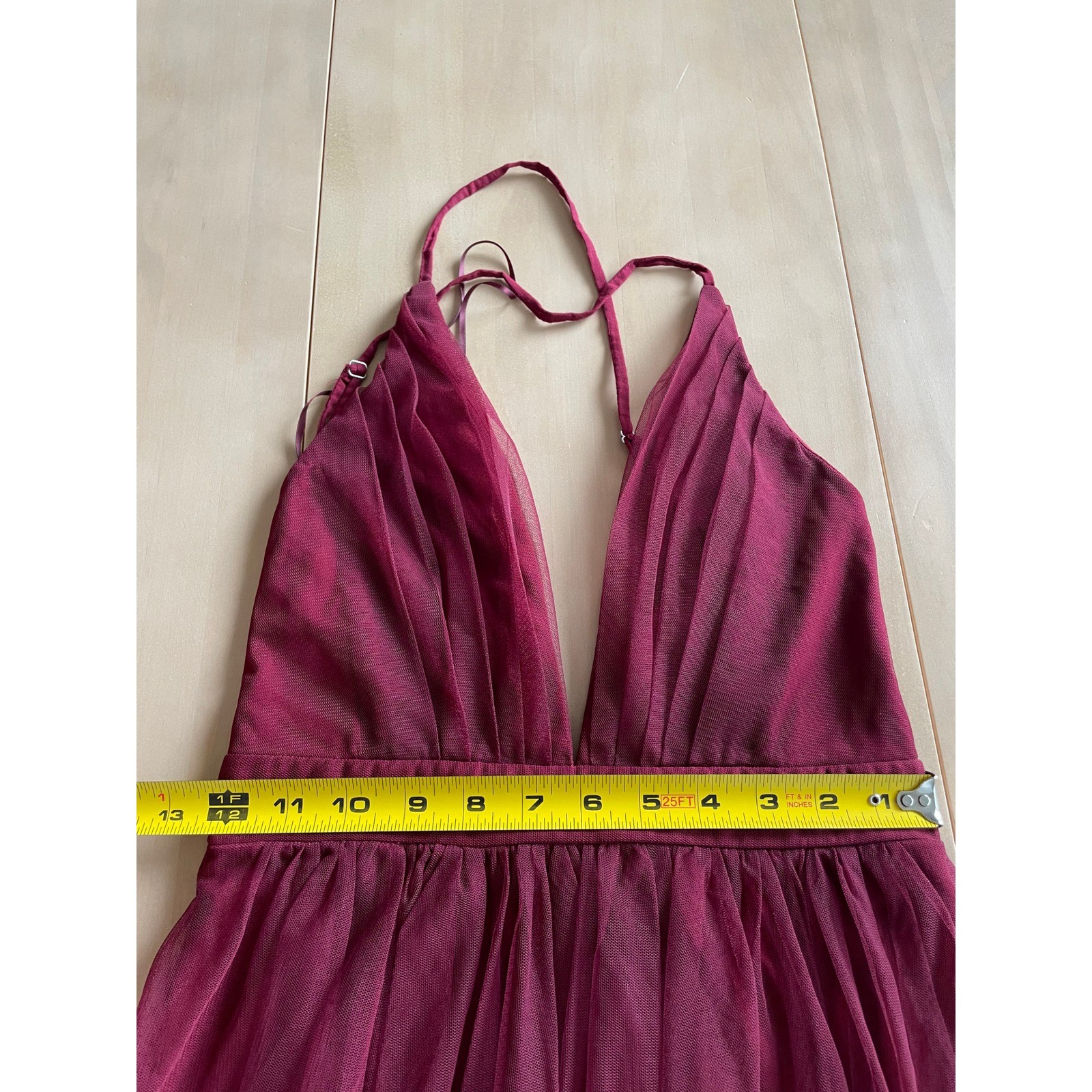 Luxxel Maroon Dark Red Deep V-Neck Spaghetti Formal Dress Size Small
