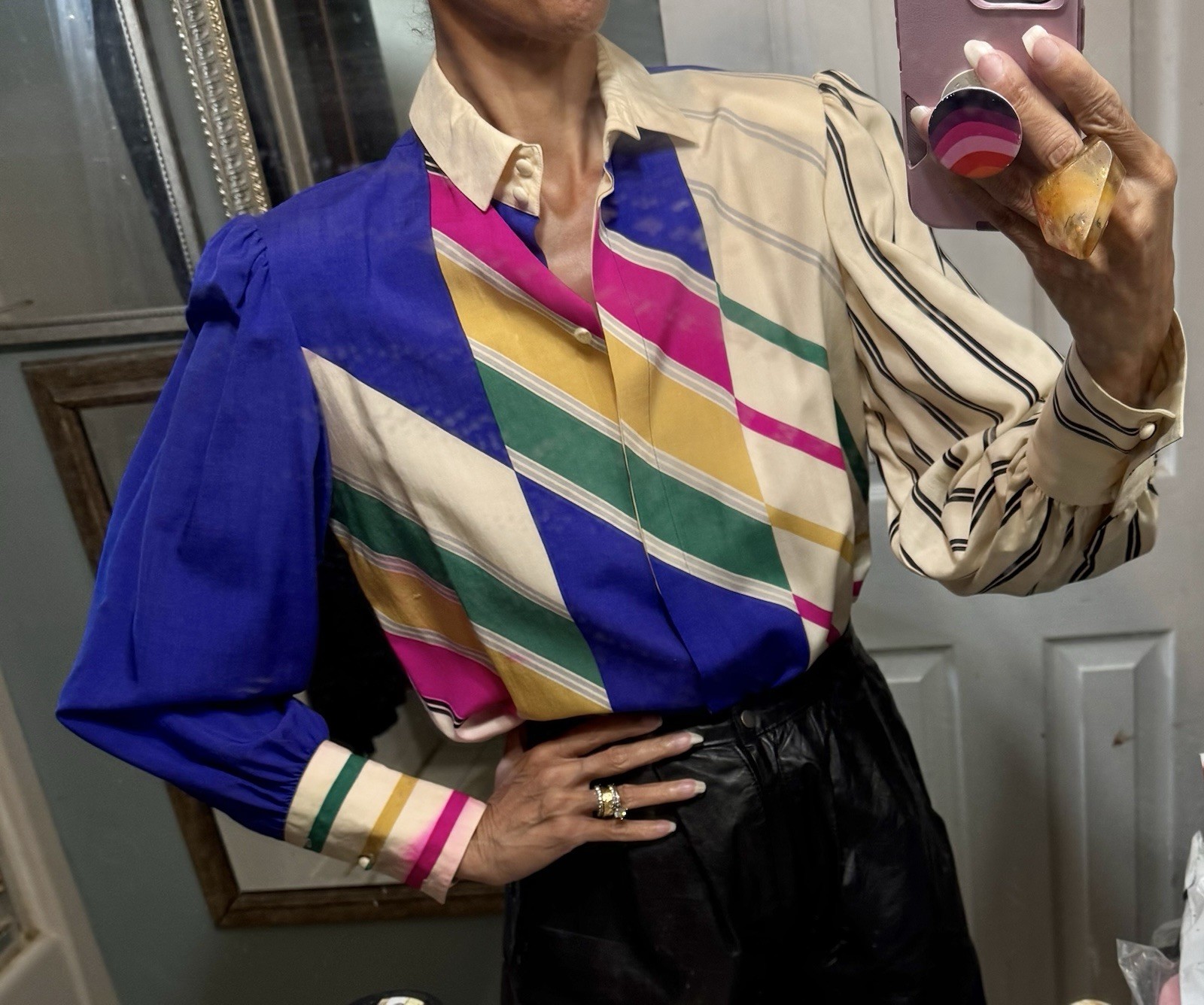 Vtg Francesca Damon Starington Silk Wool Puff Sleeve Blouse Shirt Wide Cuff XS S