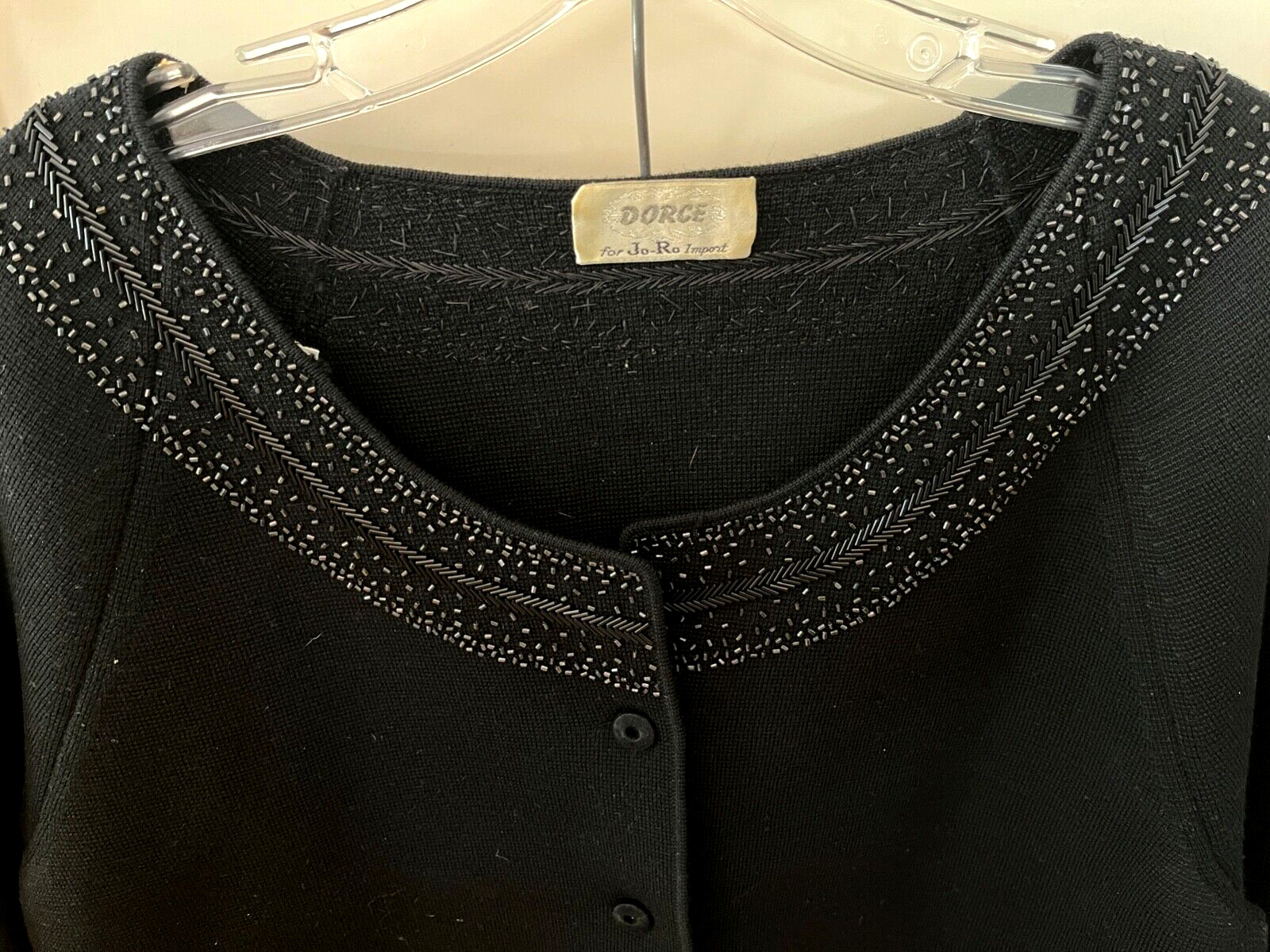 VTG 50s/60s DORCE Jo-Ro Imports Wool Knit Bugle Bead Black Jacket/Skirt Suit-16