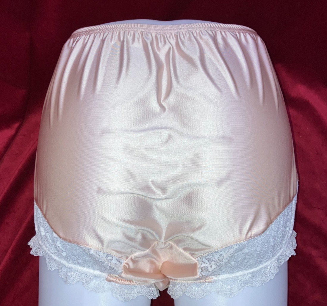 1X 2X Mushroom Gusset Granny Panty Silky Nylon Satin Brief Sissy Vintage styl