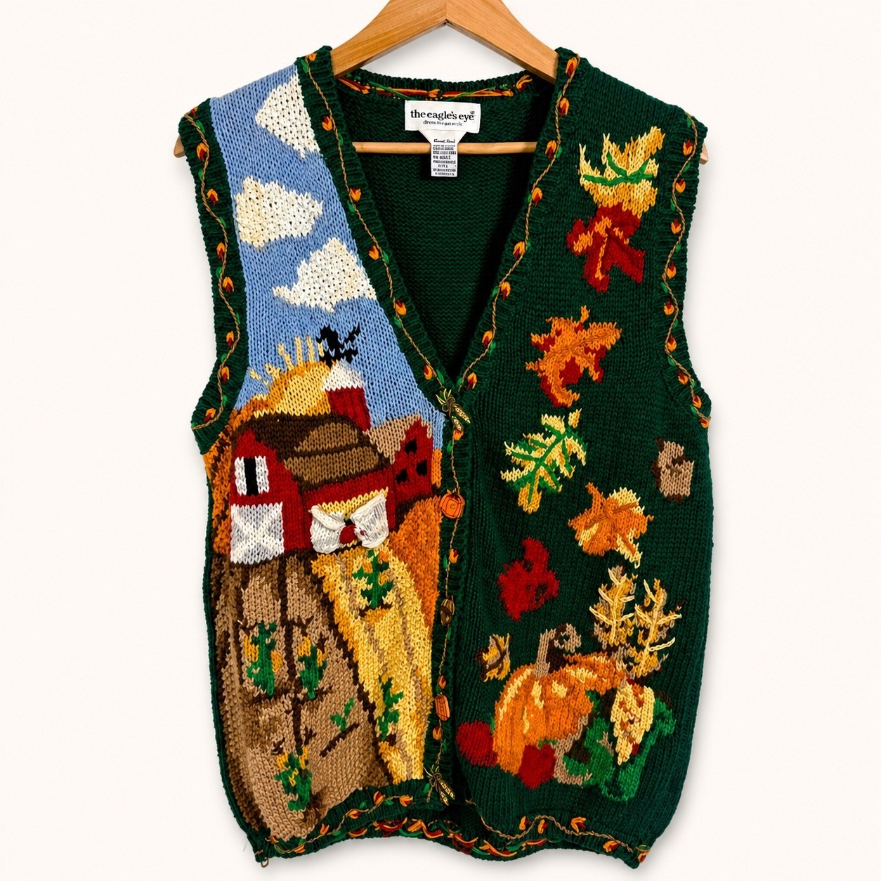 The Eagle’s Eye Large Sweater Vest Knit Harvest Farm Pumpkin Grandmacore Ramie