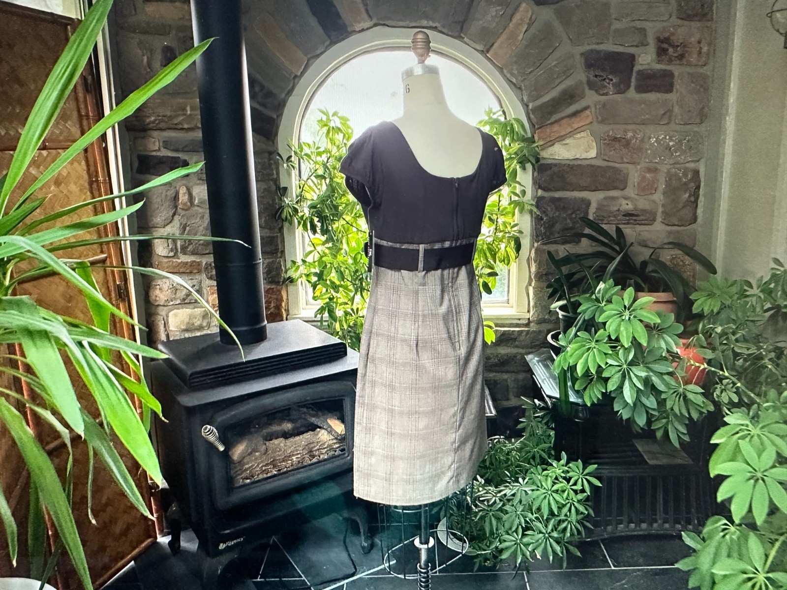 Vintage 1990s Brown Plaid Belted Dress IZ Byer California Deadstock
