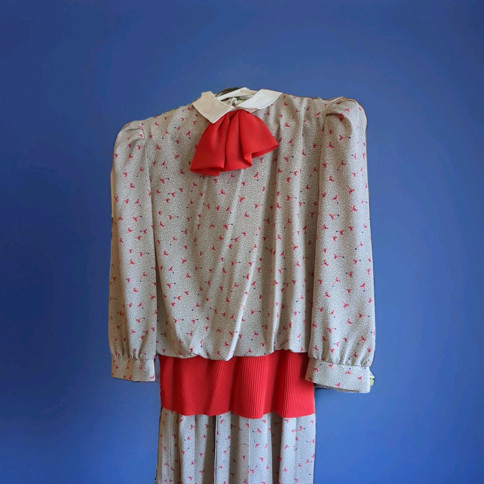 ACT 1 Vintage Dress With Pleats: Red Bow And Red elastic drop Waist. Size 11/12