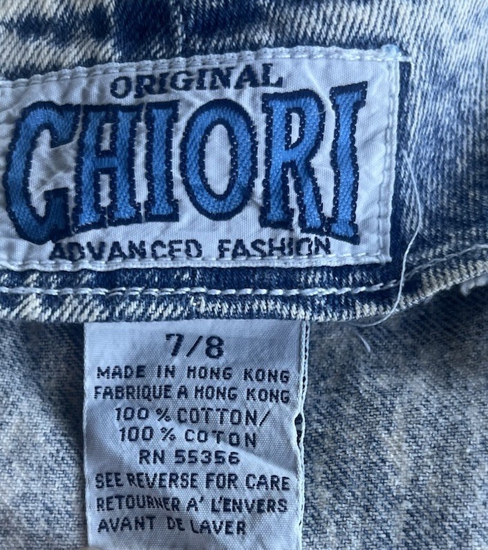 Vintage 90s Chiori Acid Wash Denim Jumper Dress Womens 7-8 Pinafore 100% Cotton