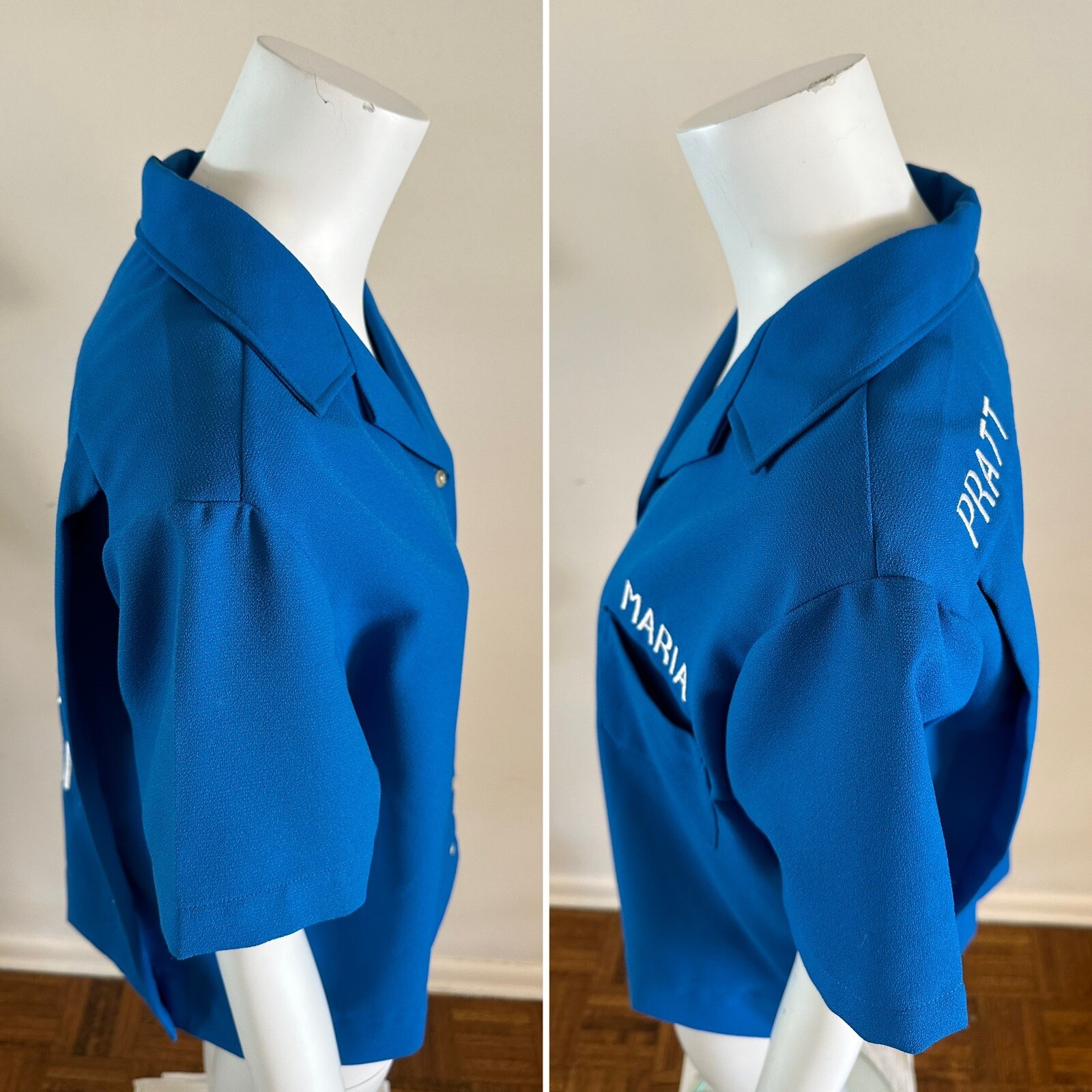 1970s USAF Germany Embroidered Womens Bowling Party Souvenir Shirt Blouse Vtg