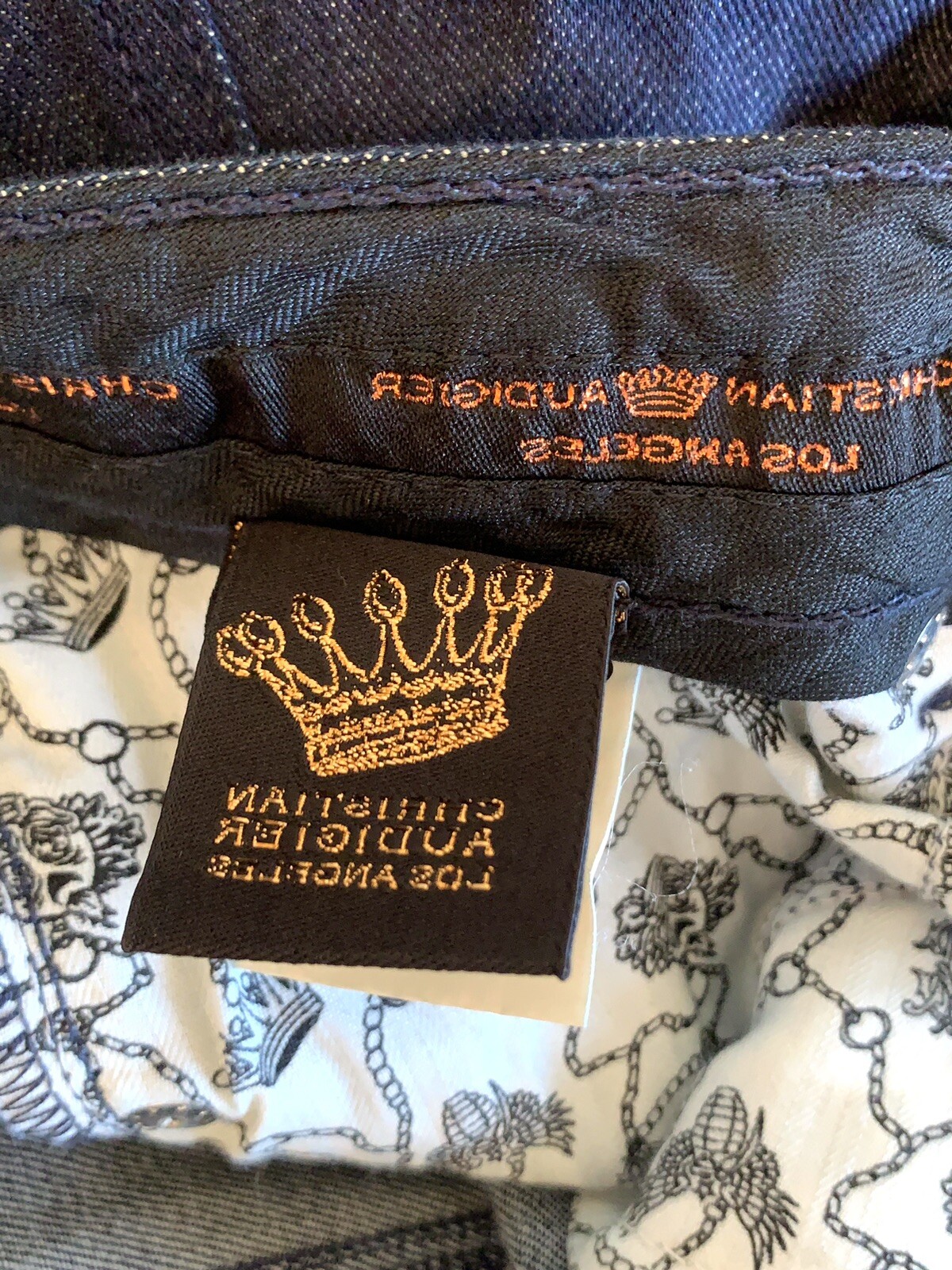 VTG Y2K Christian Audigier JEANS TAPER CROP ZIP LEG Low Rise DARK WASH 29X26