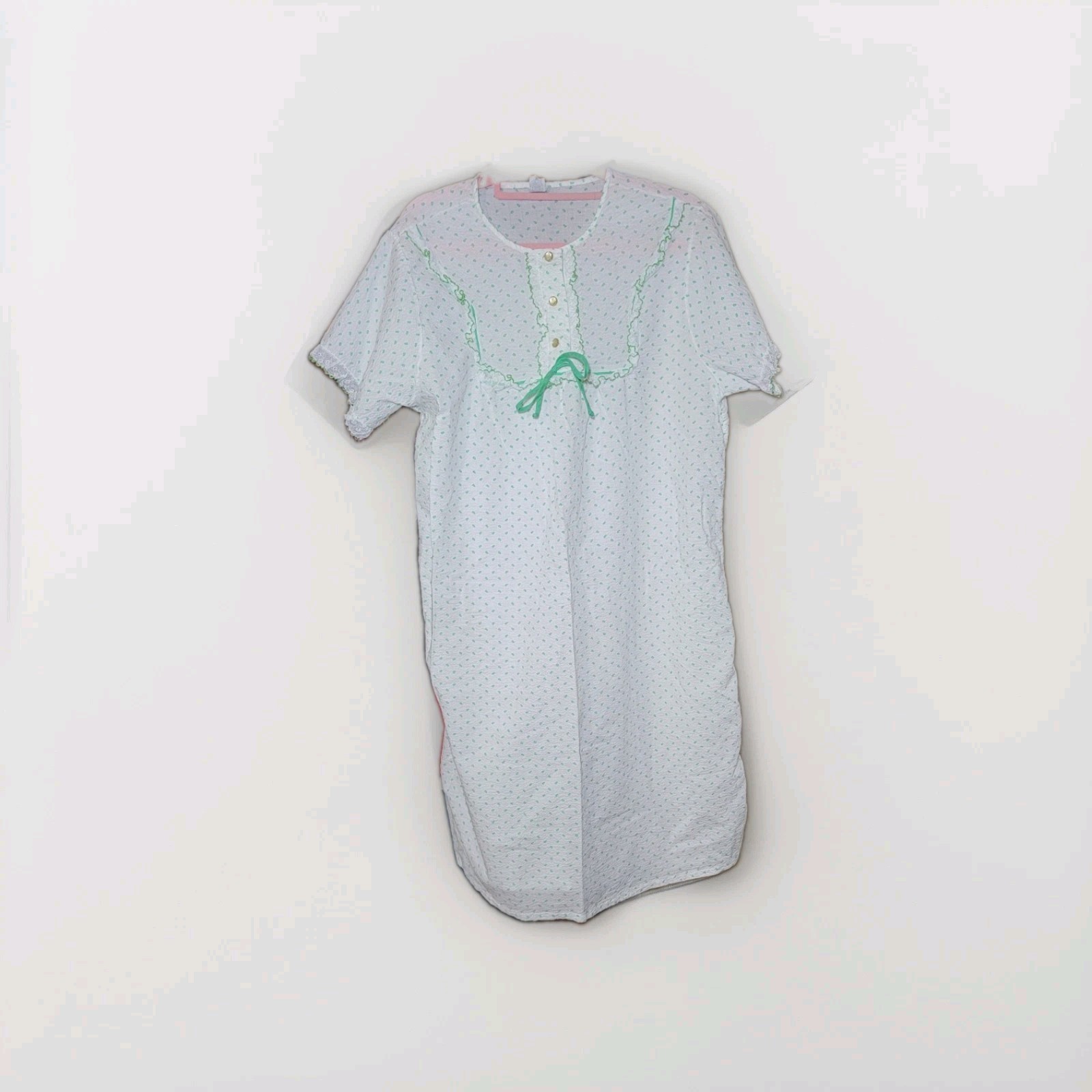 Vintage Sears Nightgown Size 42-44 XL Cotton Seersucker Lace Cottagecore USA