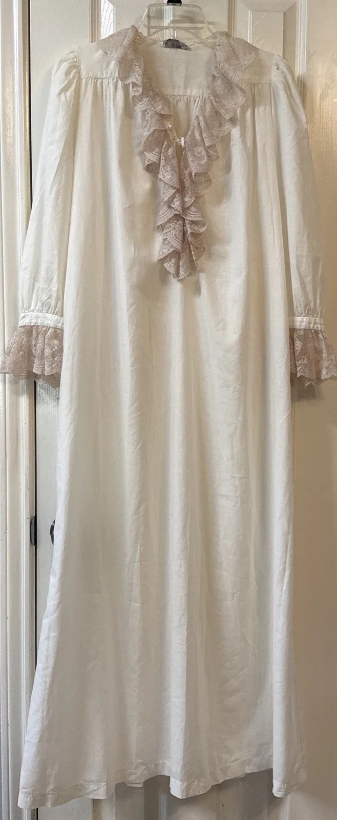 VTG White Lace Ruffle Victorian Prairie Cottagecore Long Sleeve Nightgown Lg