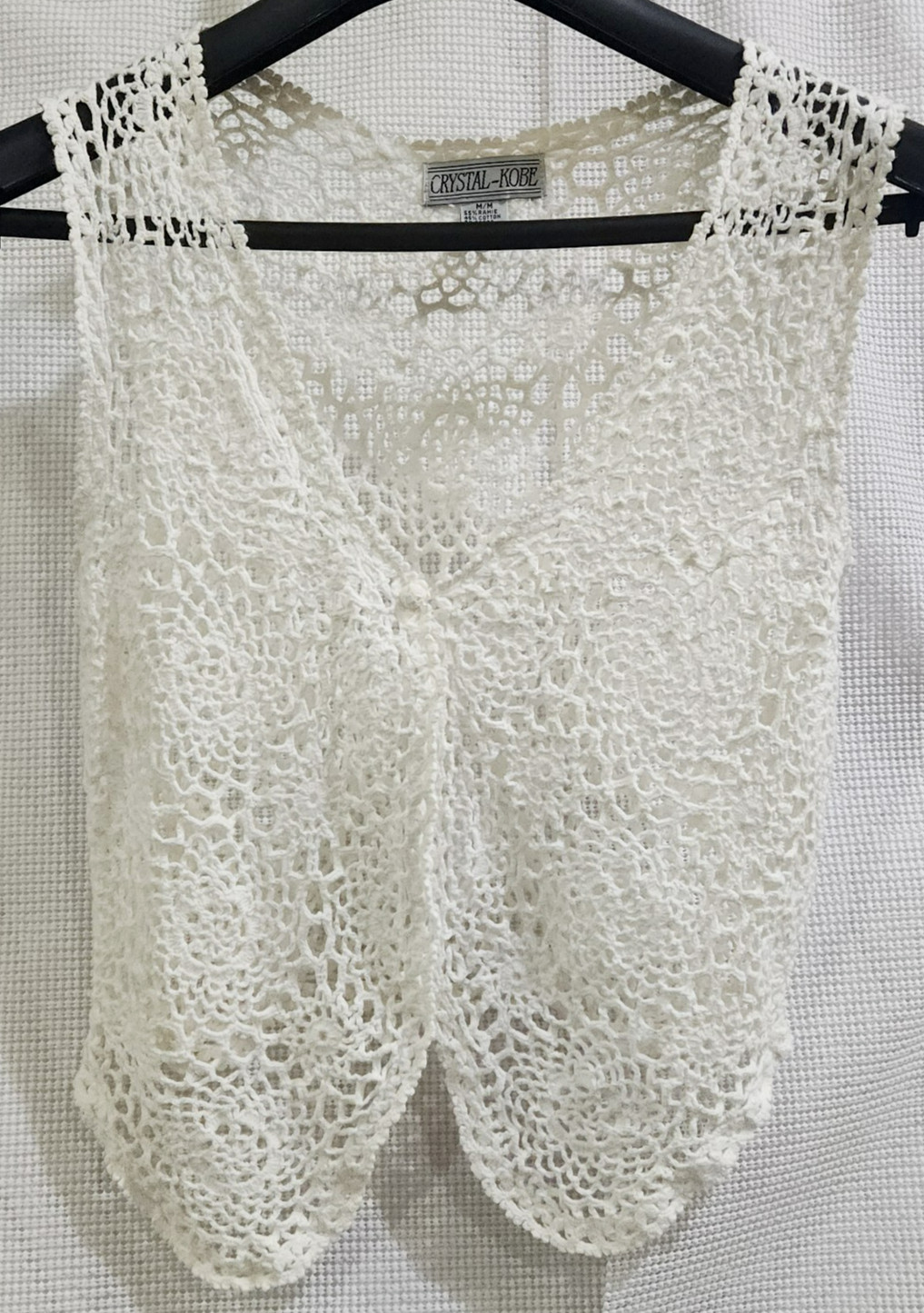 VTG y2k Crystal Kobe Crochet Vest white Boho Cottage core Doily Grandma Chic M