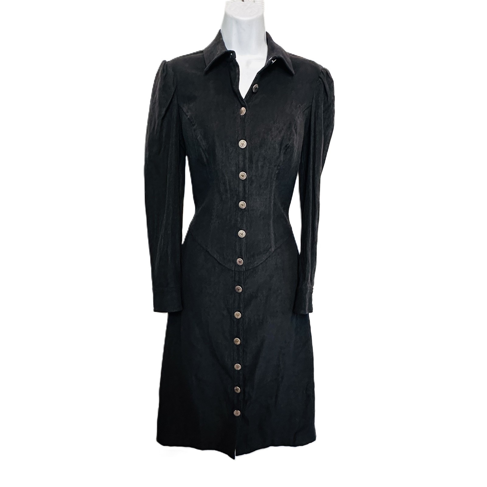 Betsey Johnson Vintage Black Long Sleeve Button up Maxi Dress Size 8 Gorgeous!