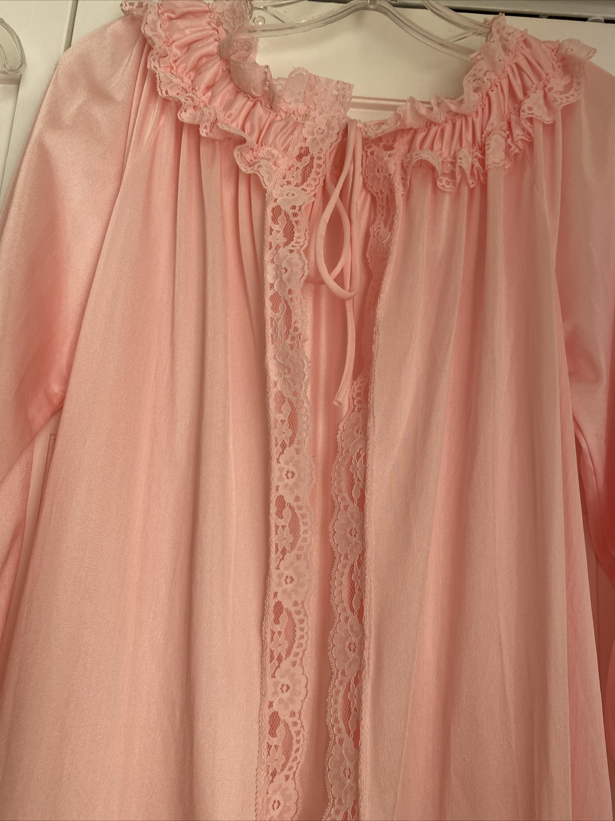 Vintage Glencraft Nylon w/ Lace Peignoir SET Long Nightgown Robe Lingerie Medium